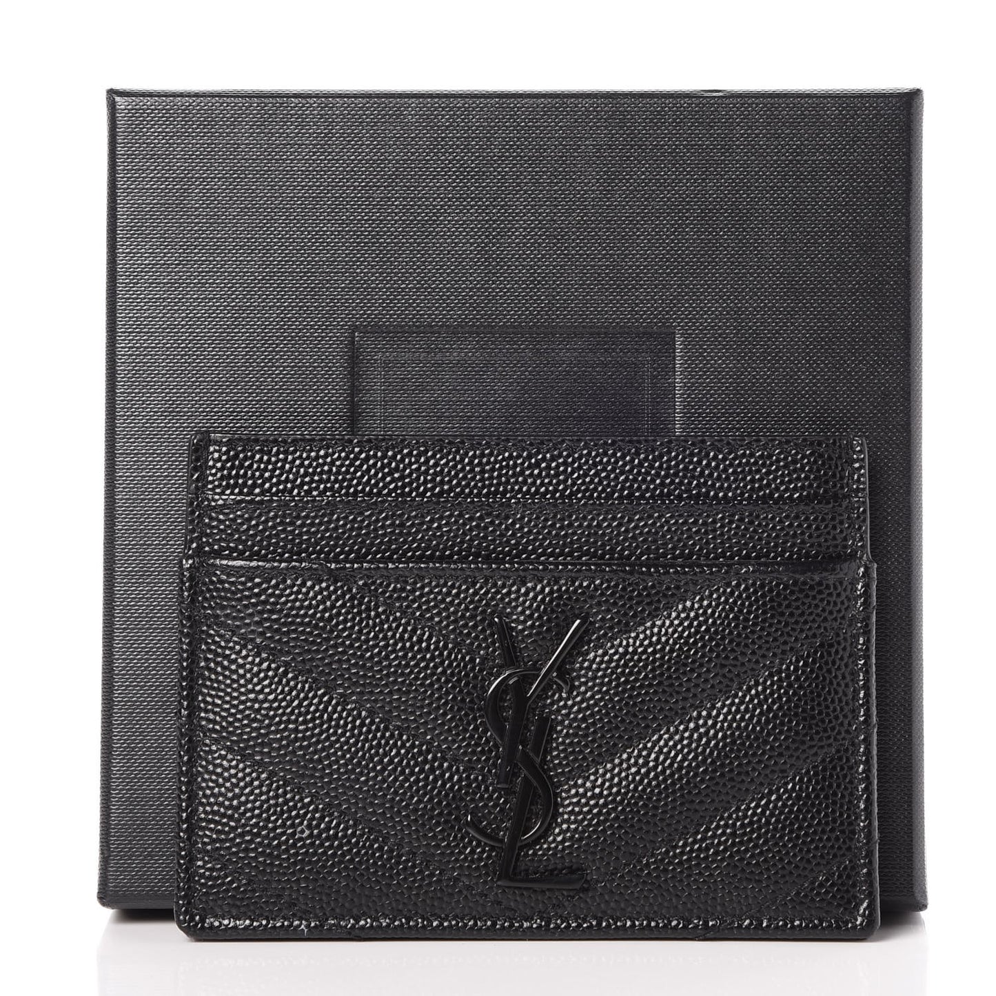 Grain De Poudre Matelasse Chevron Monogram Credit Card Case Black