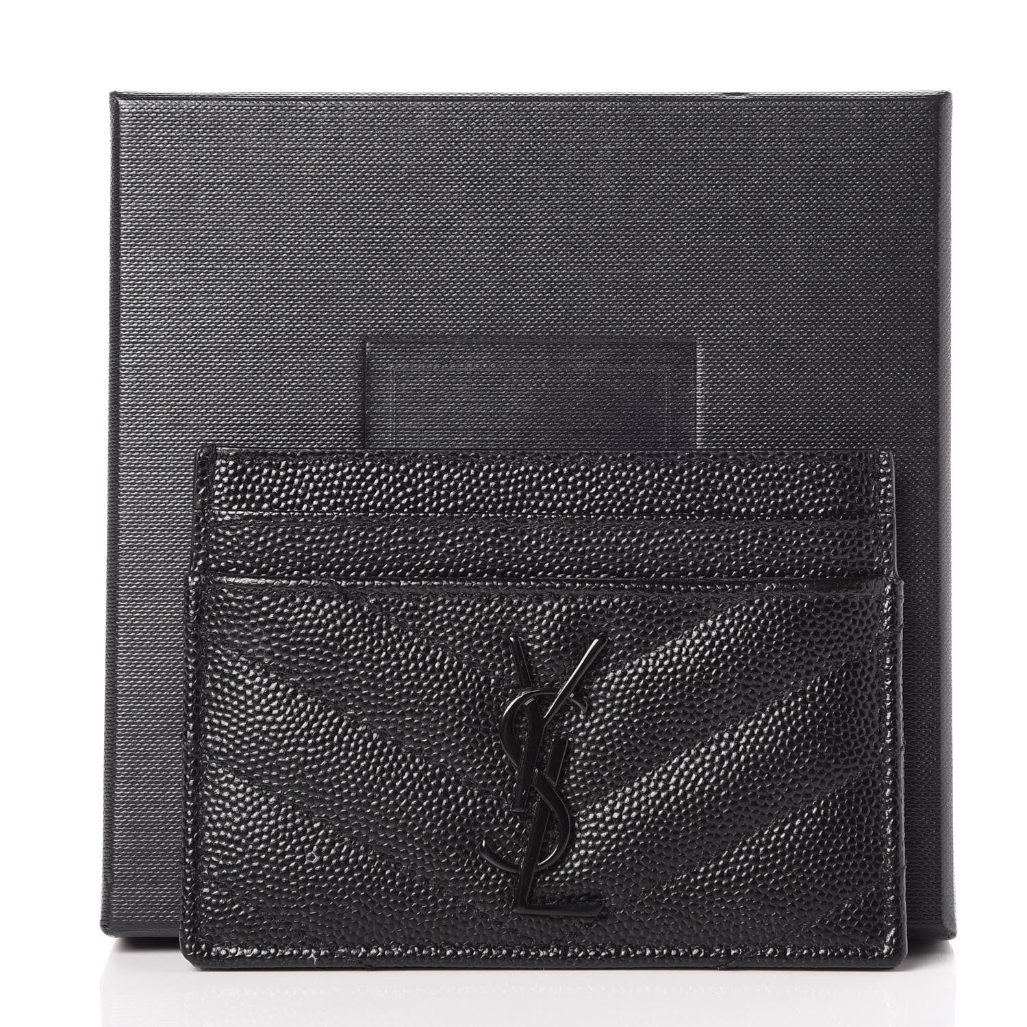Saint Laurent Grain De Poudre Matelasse Chevron Monogram Credit Card Case Black 8 of 8