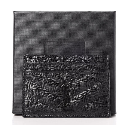 Saint Laurent Grain De Poudre Matelasse Chevron Monogram Credit Card Case Black 8 of 8