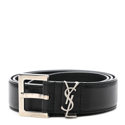 Saint Laurent Smooth Calfskin Monogram Square Buckle Belt 75 30 Black 1 of 7
