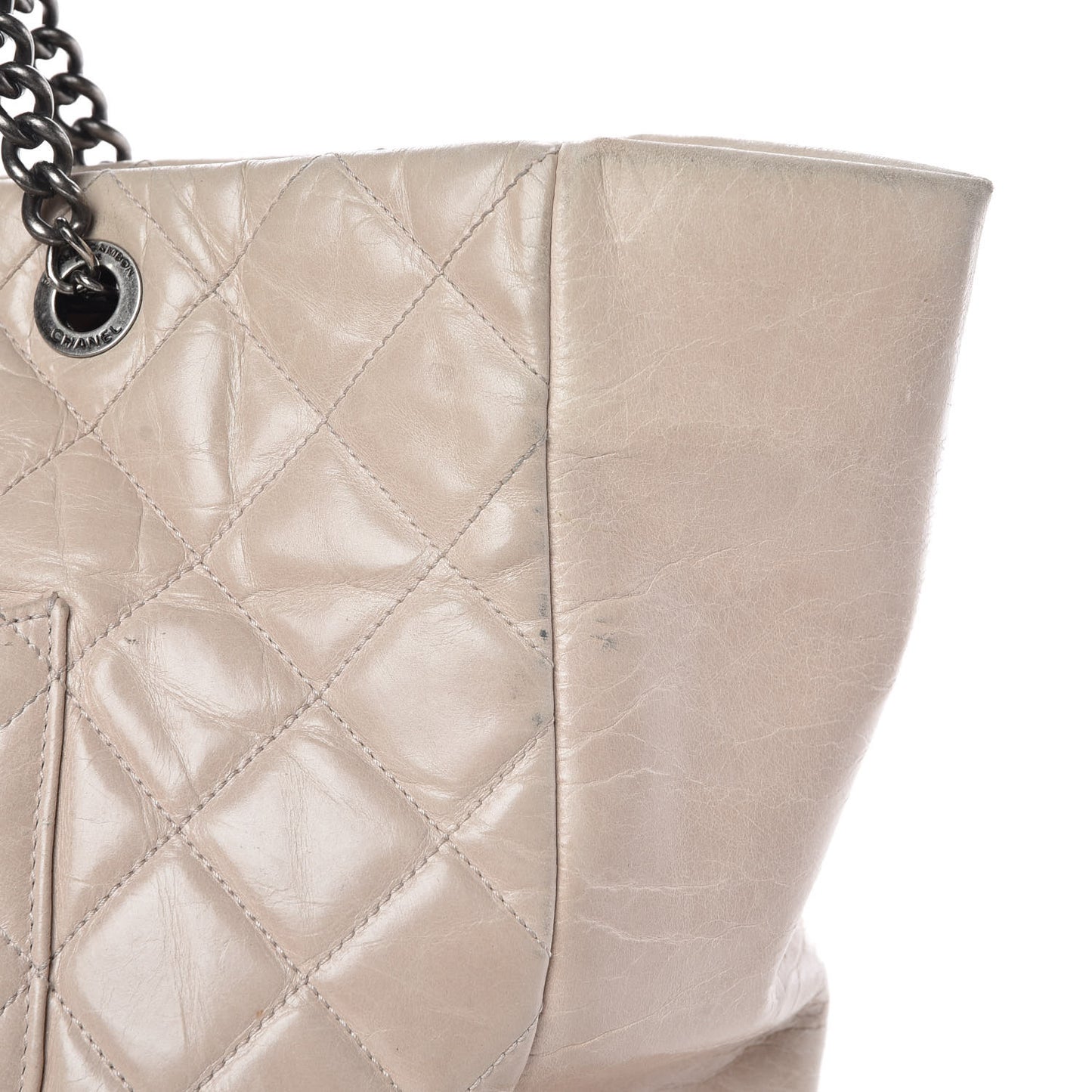 Glazed Calfskin Quilted Large Duo Color Tote Light Pink