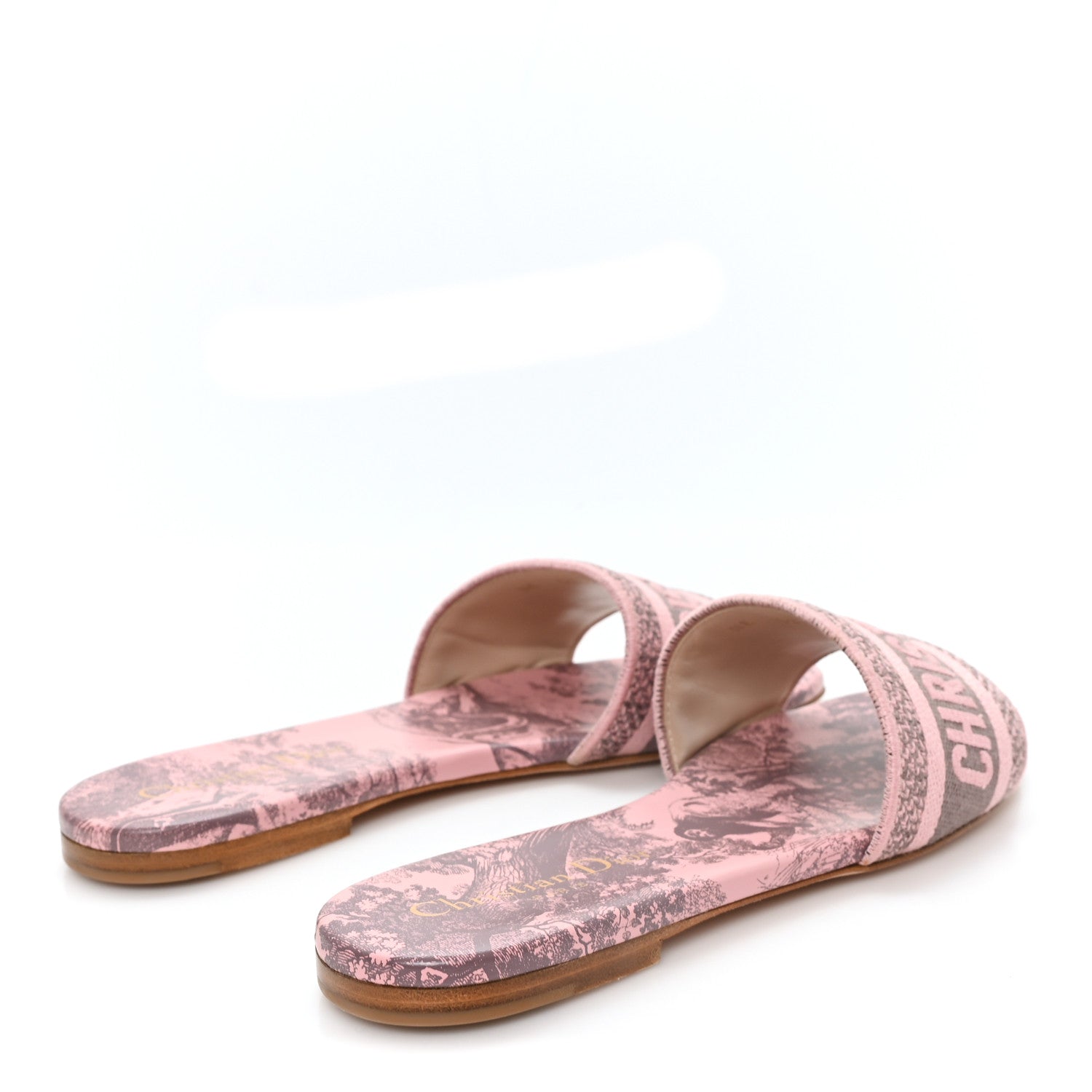 Christian Dior Canvas Toile De Jouy Embroidered Dway Flat Slide Sandals 37 Chateau Rose 5 of 10