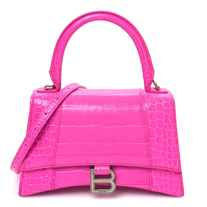 Balenciaga Shiny Calfskin Crocodile Embossed Small Hourglass Top Handle Bag Fuchsia 1 of 12