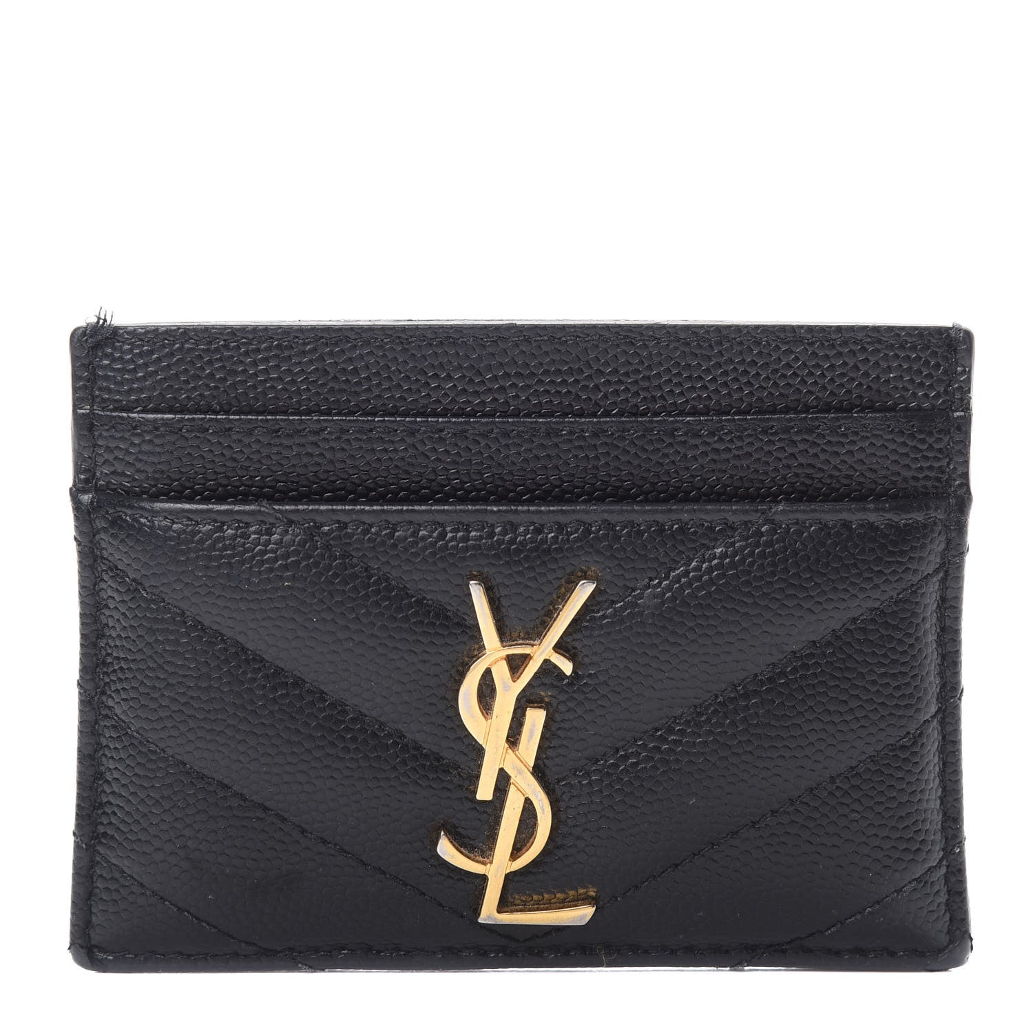 Saint Laurent Grain De Poudre Matelasse Chevron Monogram Credit Card Case Black 1 of 12