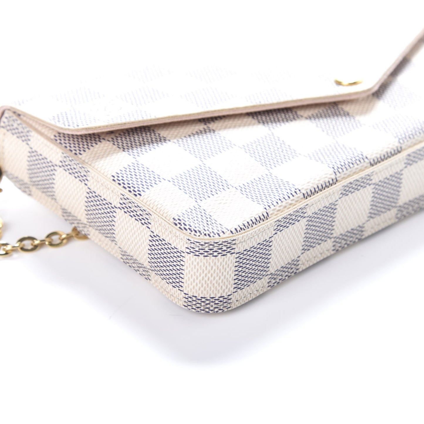 Damier Azur Pochette Felicie Chain Wallet Rose Ballerine