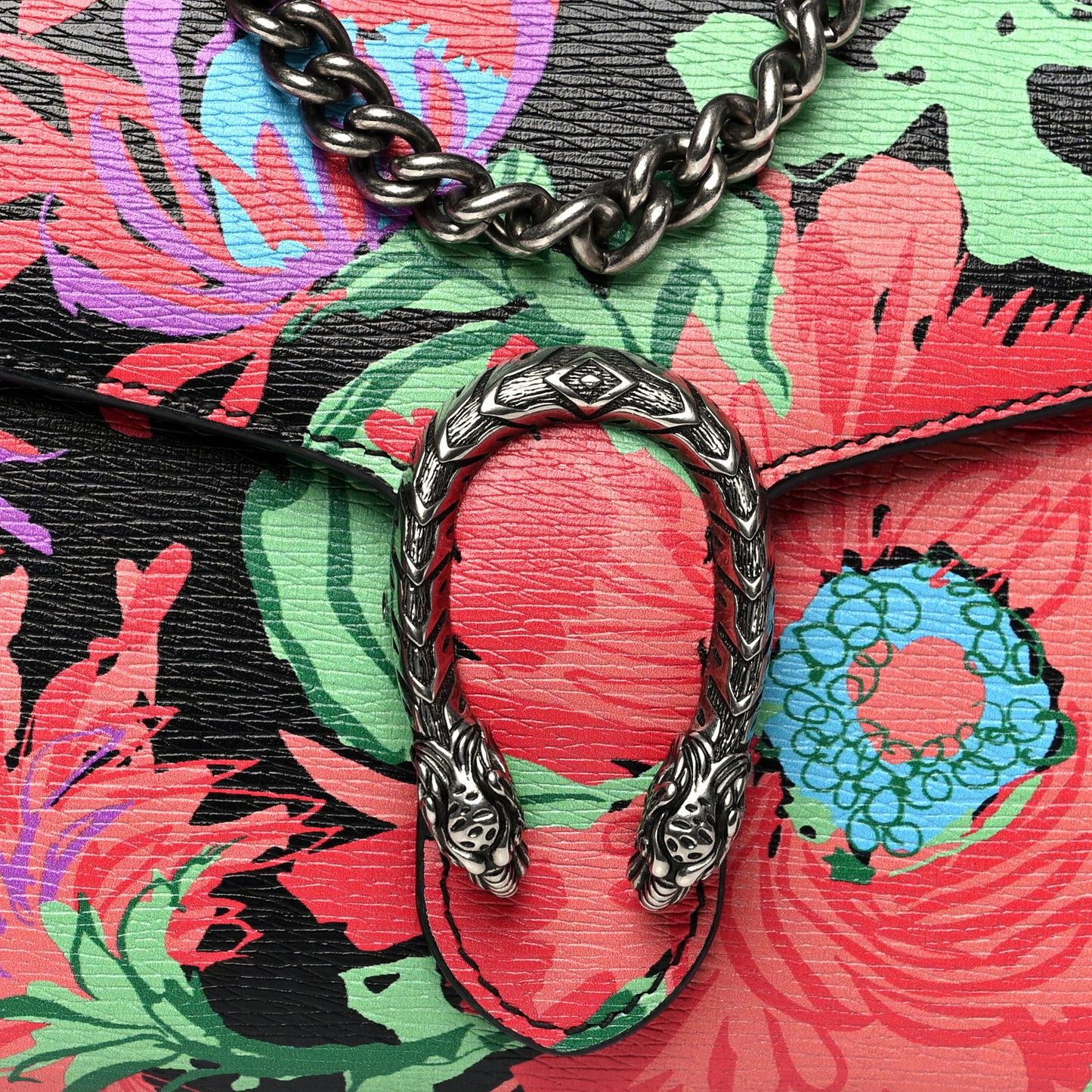 X KEN SCOTT New Shangai Calfskin Jenny Floral Print Mini Dionysus Chain Wallet Black Pink