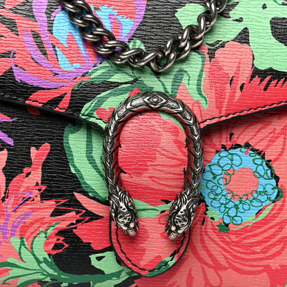 Gucci X KEN SCOTT New Shangai Calfskin Jenny Floral Print Mini Dionysus Chain Wallet Black Pink 9 of 9