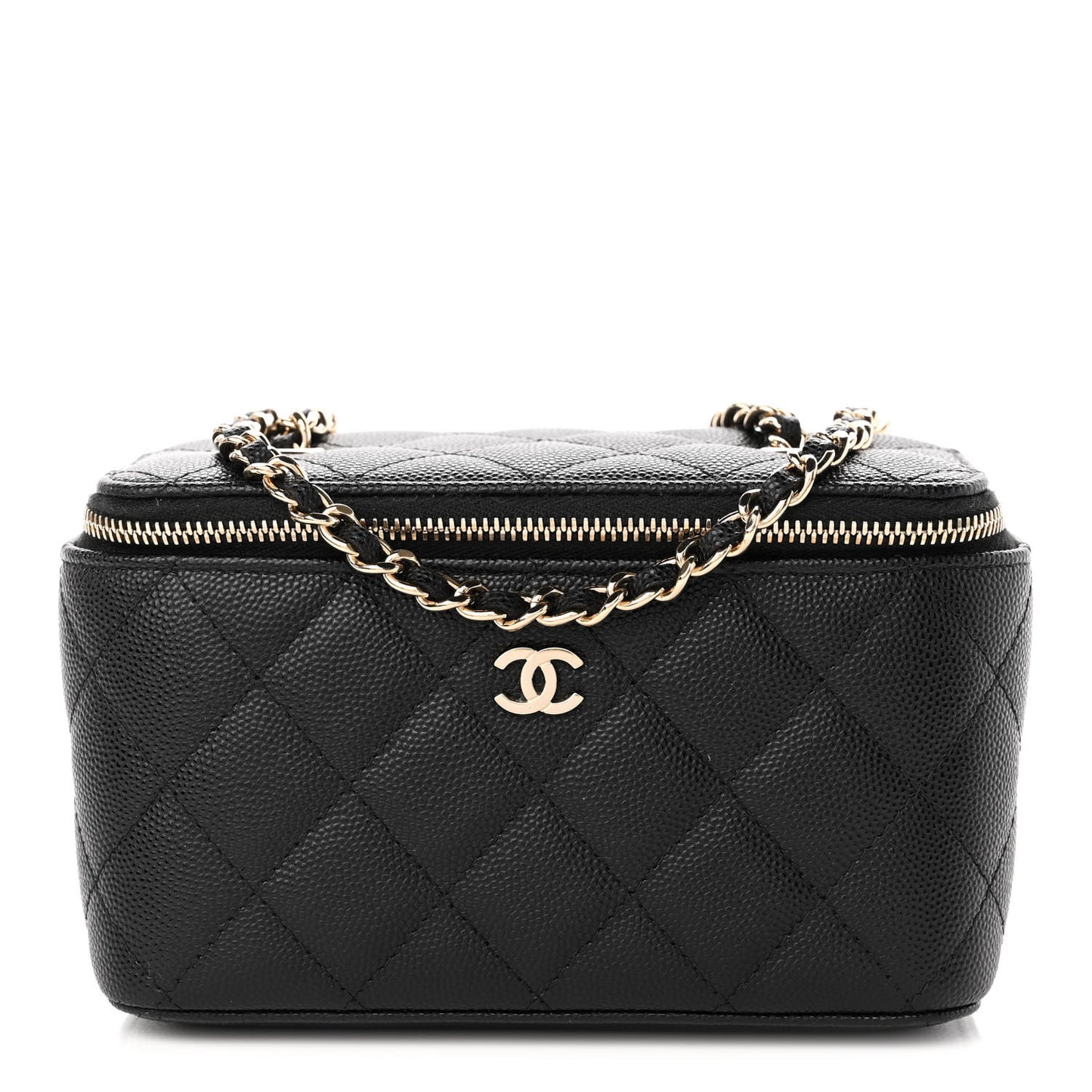 Caviar Quilted Small Vanity Case With Chain Black