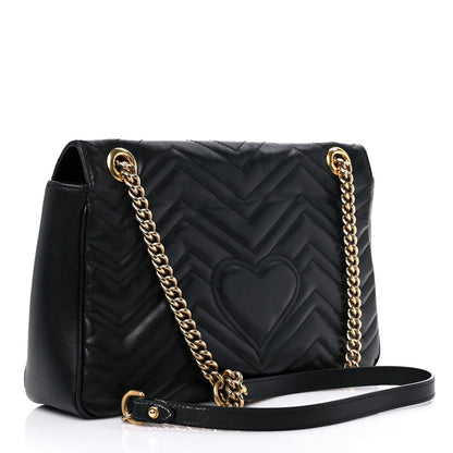 Gucci Calfskin Matelasse Medium GG Marmont Shoulder Bag Black 3 of 15
