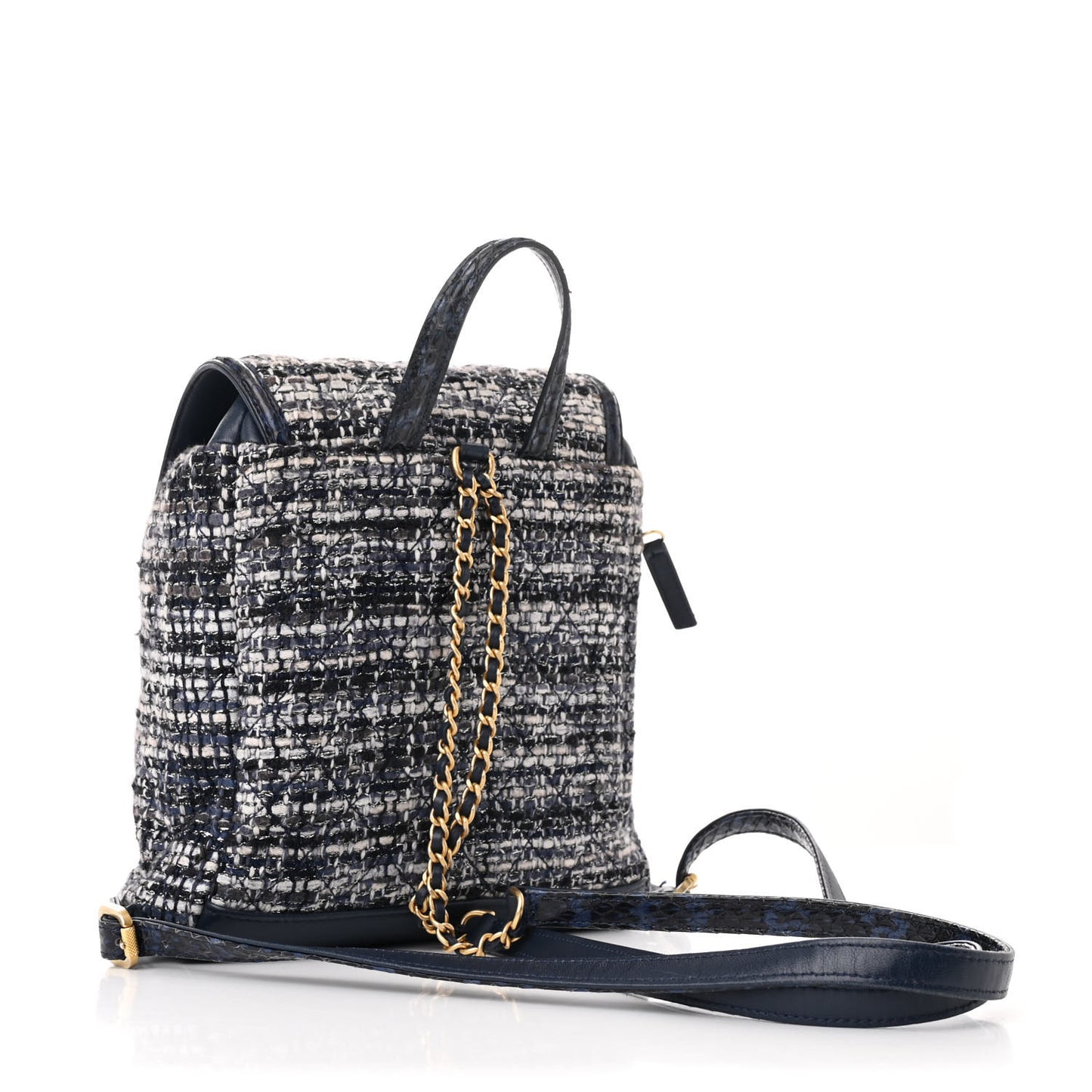 Tweed Snakeskin Quilted Filigree Backpack Dark Navy