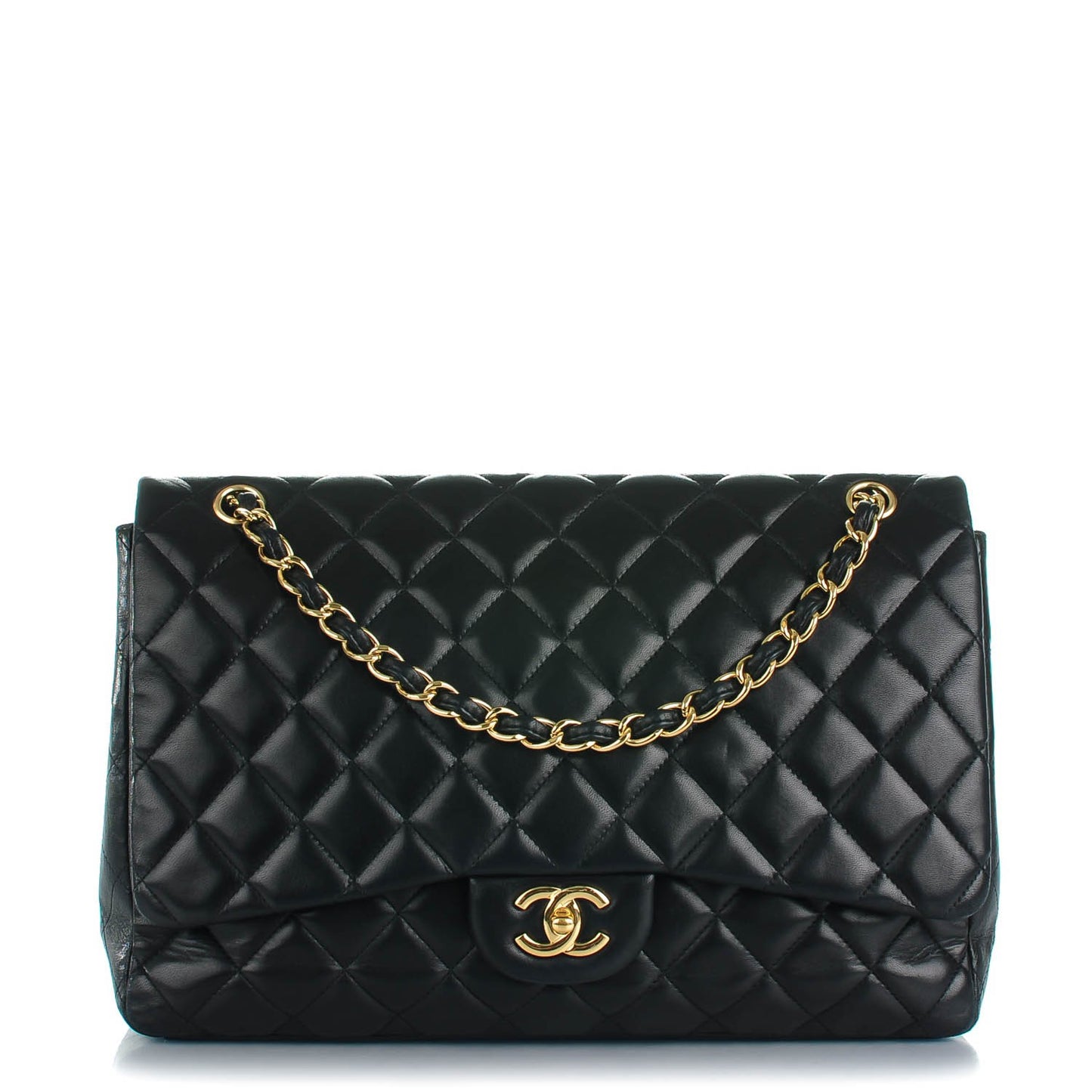 Lambskin Quilted Maxi Single Flap Black