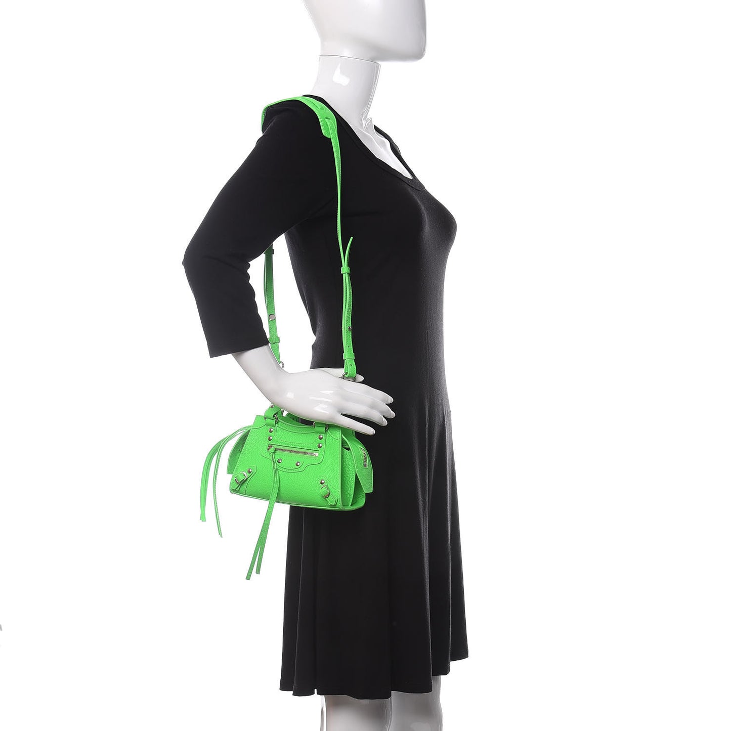 Grained Calfskin Neo Classic Silver Hardware Nano City Crossbody Fluo Green