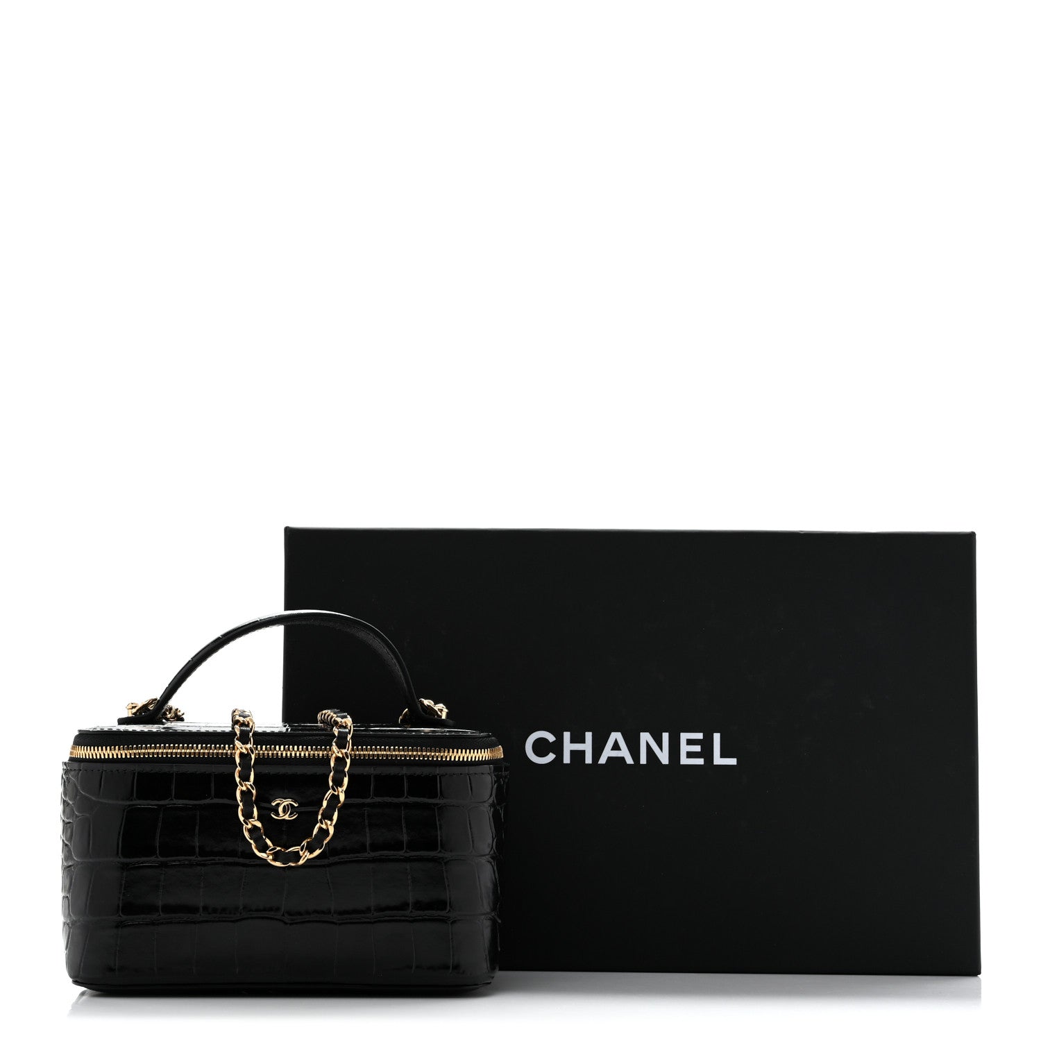 Chanel Calfskin Crocodile Embossed Crococo Small Top Handle Vanity Case With Chain Emerald 11 of 11
