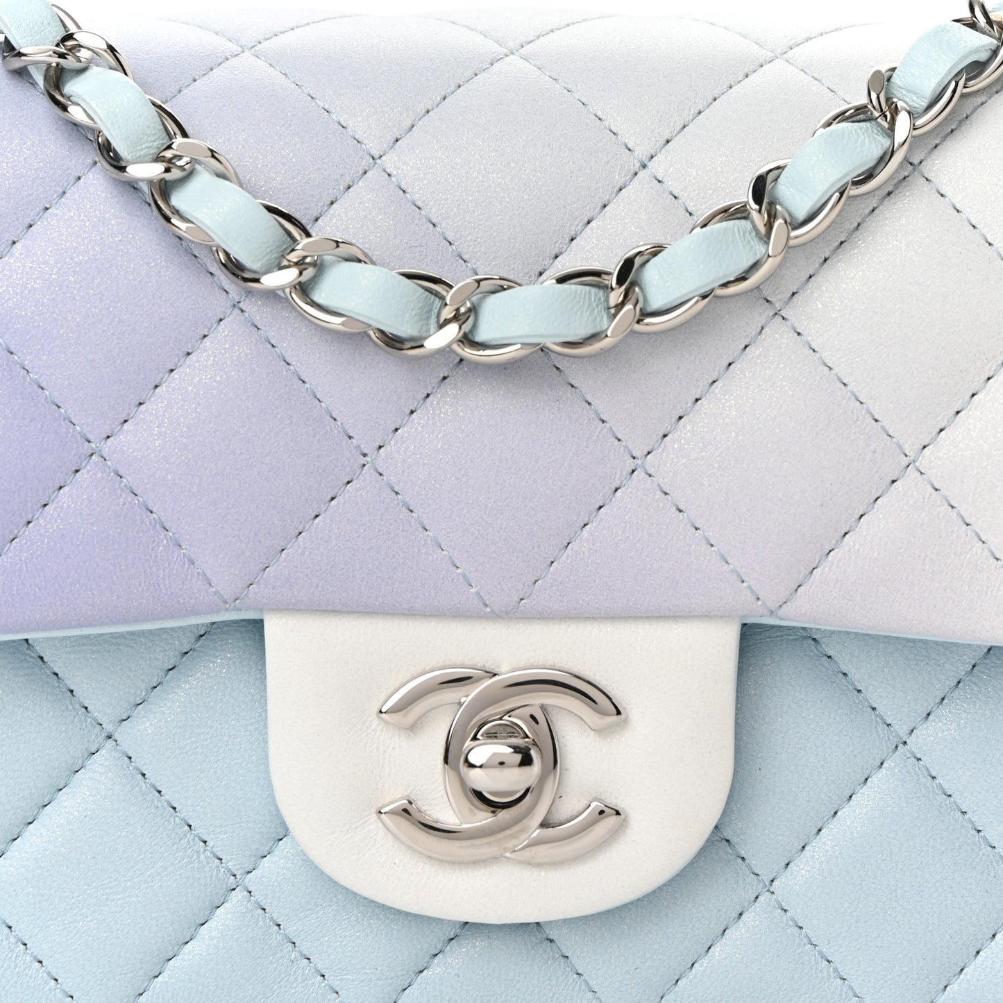 Perforated Lambskin Quilted Mini Rectangular Flap Light Blue Light Purple White