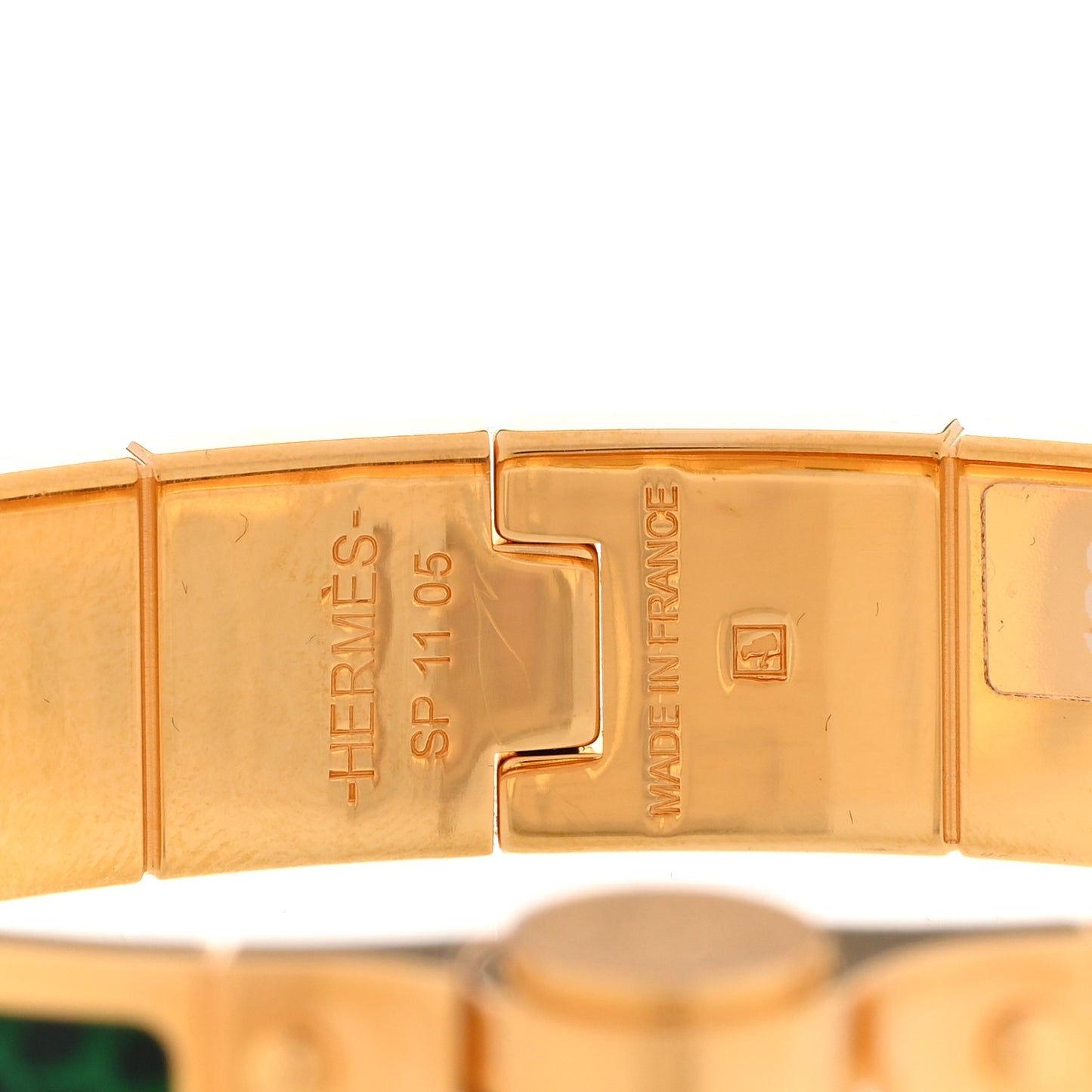 Lizard Charniere Cuir Narrow Hinged Bracelet S Vert Moyen