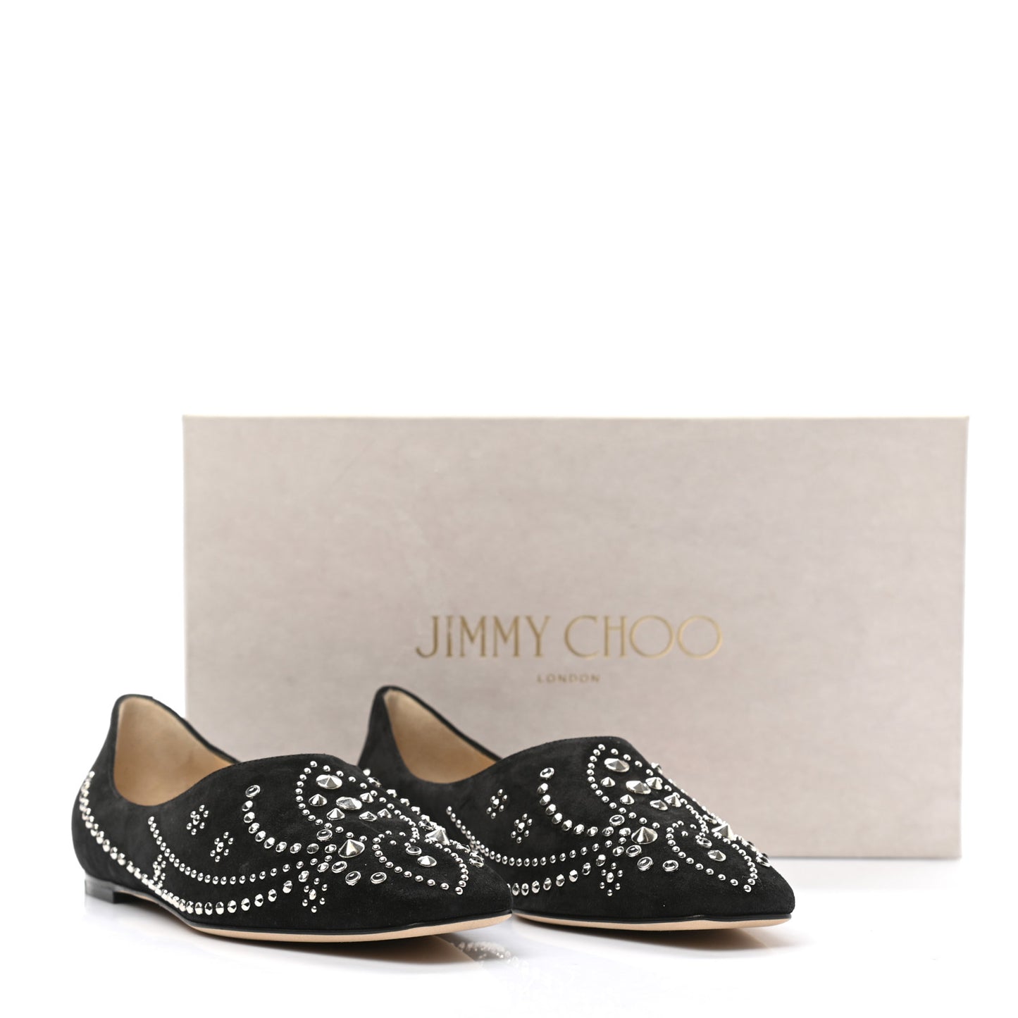 Suede Floral Studded Joselyn Flat 37.5 Black Silver