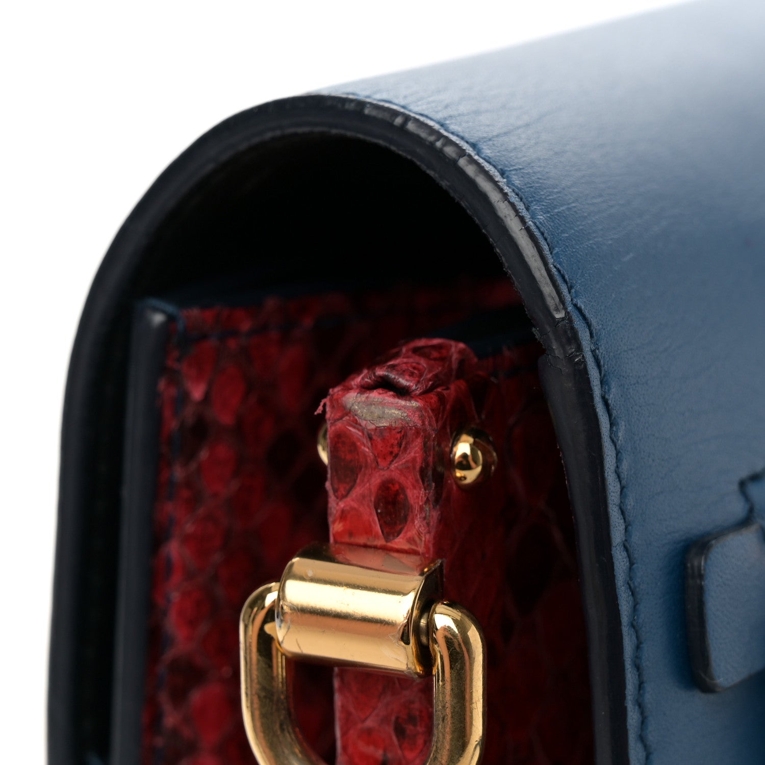Dolce & Gabbana Calfskin Snakeskin Lucia Shoulder Bag Blue Red 15 of 15