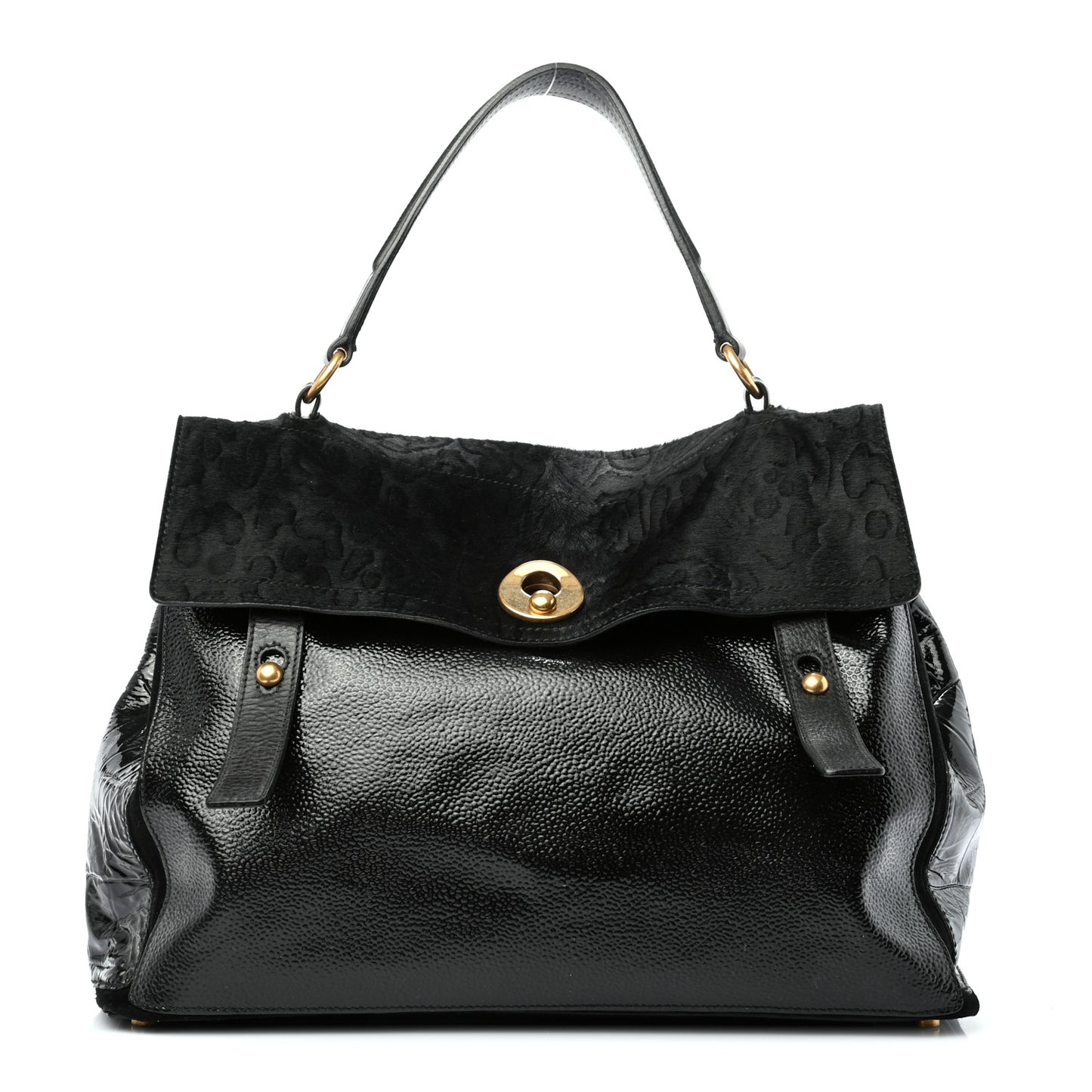 Pony Hair Patent Large Muse Two Black