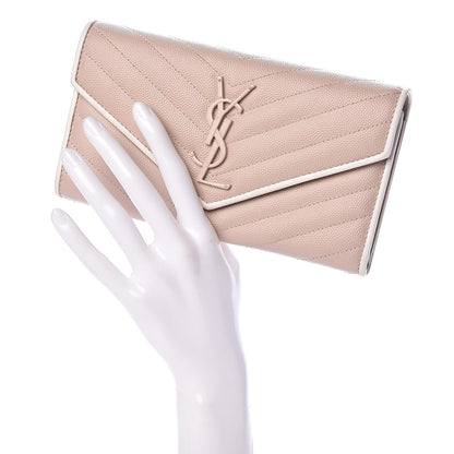 Saint Laurent Grain De Poudre Matelasse Large Monogram Flap Wallet Pale Pink 2 of 8