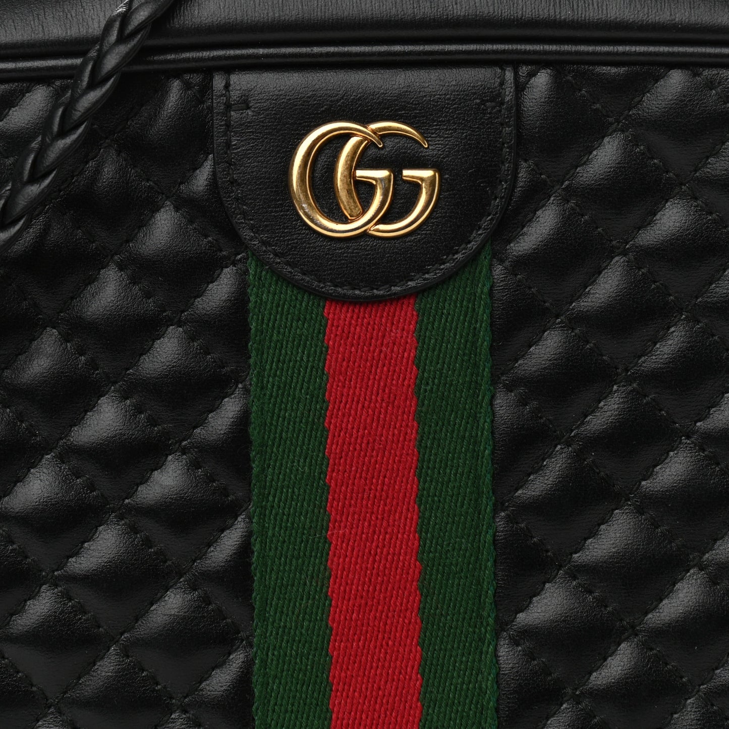 Calfskin Web Trapuntata Small GG Shoulder Bag Black