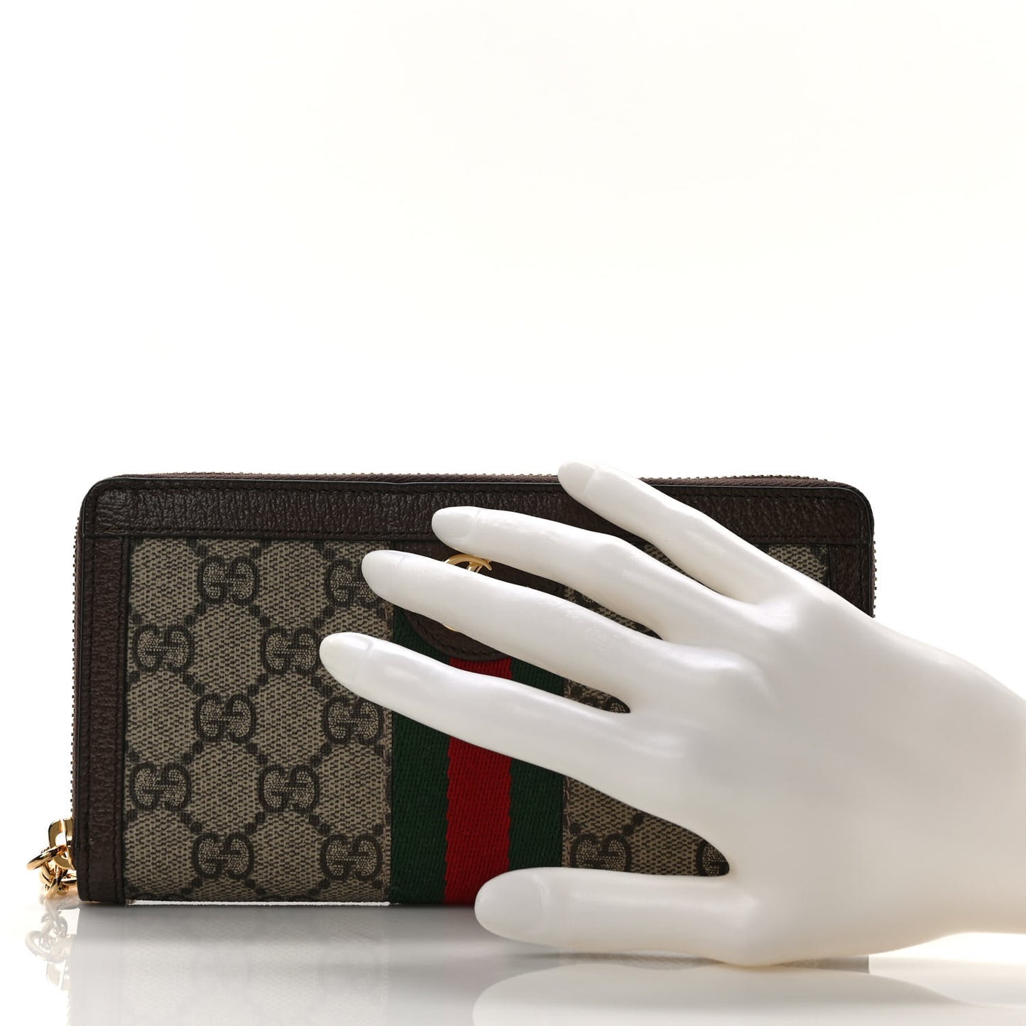 GG Supreme Monogram Web Ophidia Zip Around Wallet Brown