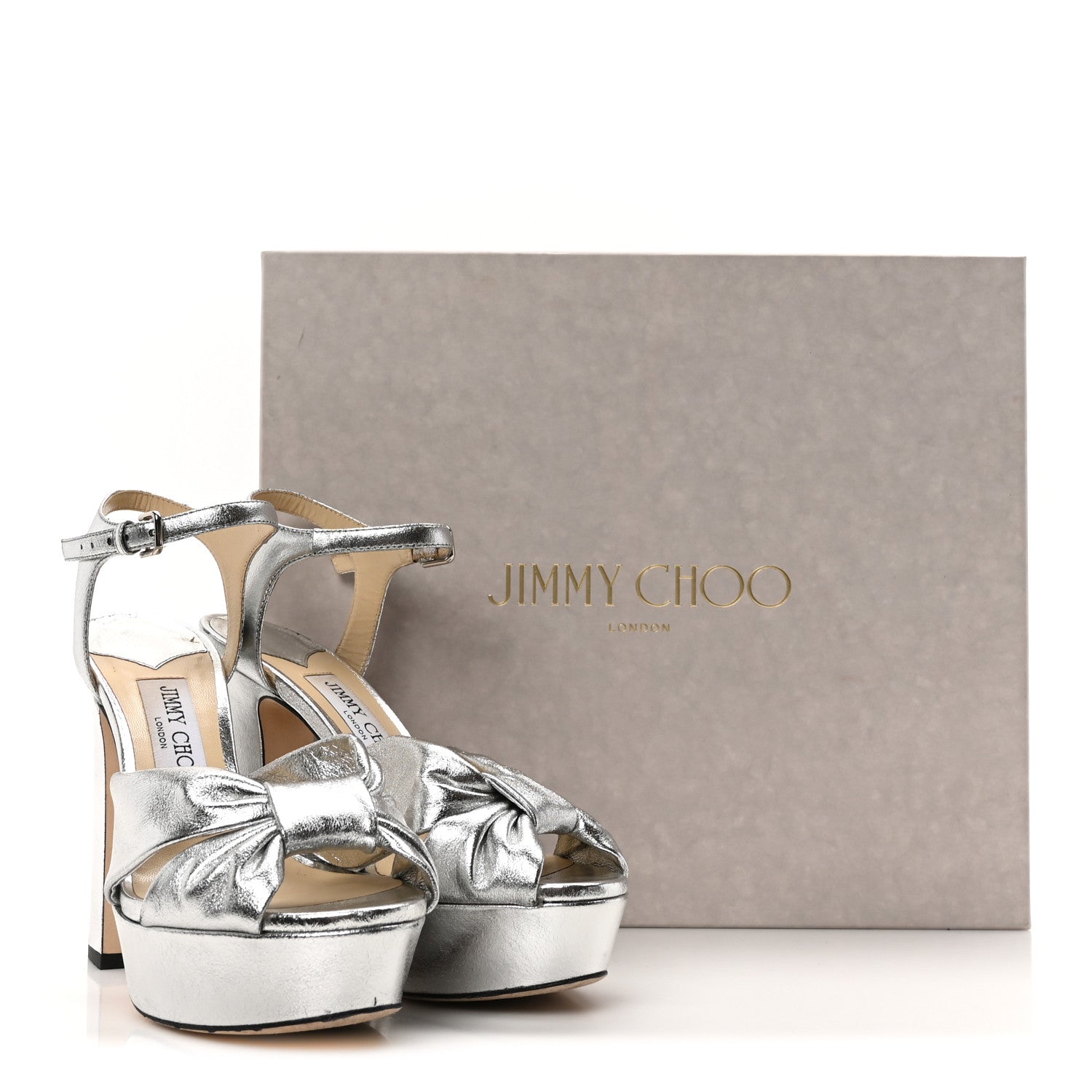 Jimmy Choo Soft Mirror Calfskin Heloise 120 Sandals 37 Silver 9 of 9