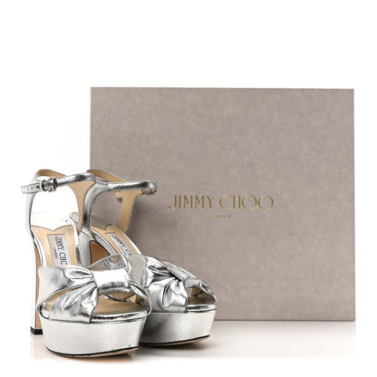 Jimmy Choo Soft Mirror Calfskin Heloise 120 Sandals 37 Silver 9 of 9