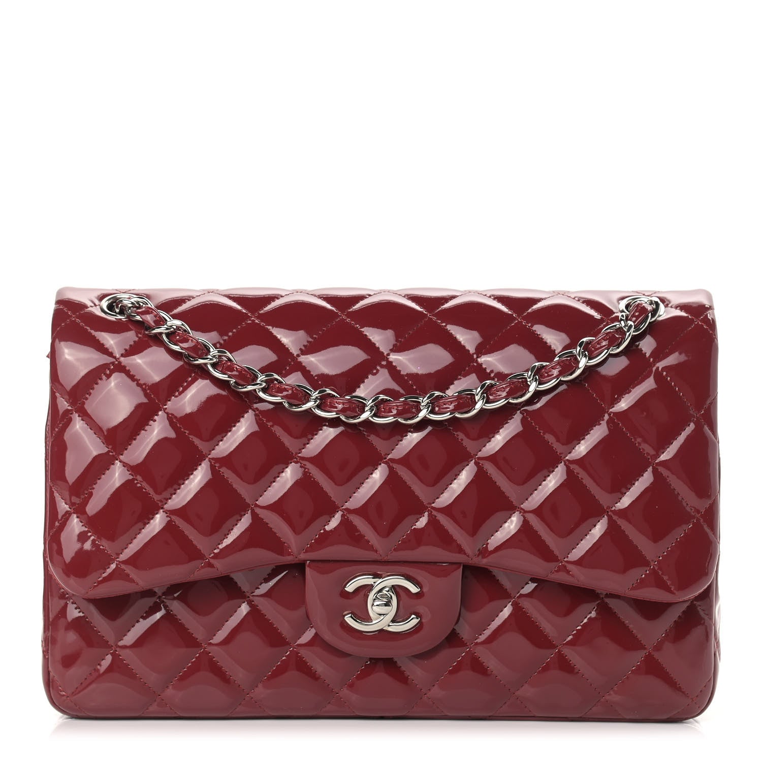Chanel Patent Quilted Jumbo Double Flap Red 1 of 18