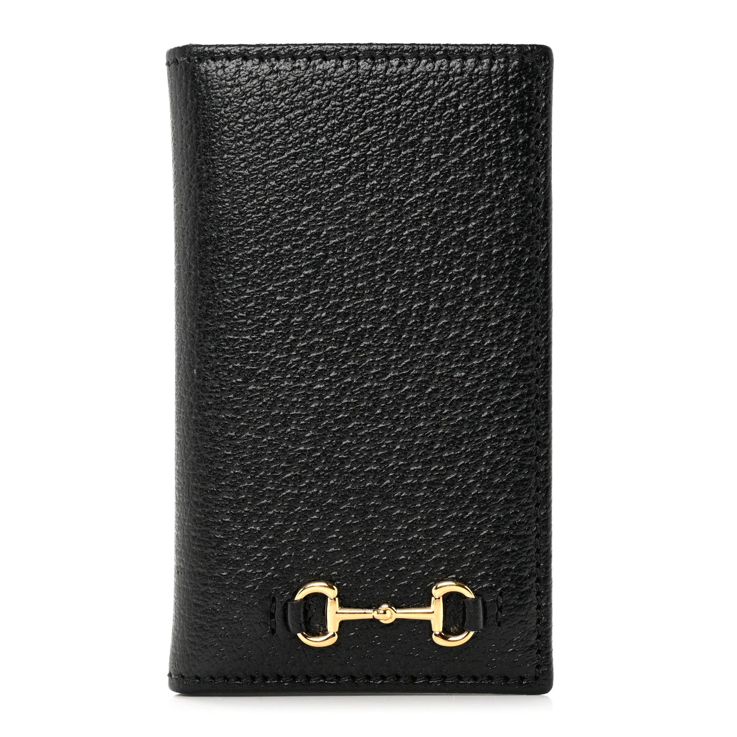Textured Dollar Calfskin Horsebit Card Holder Black