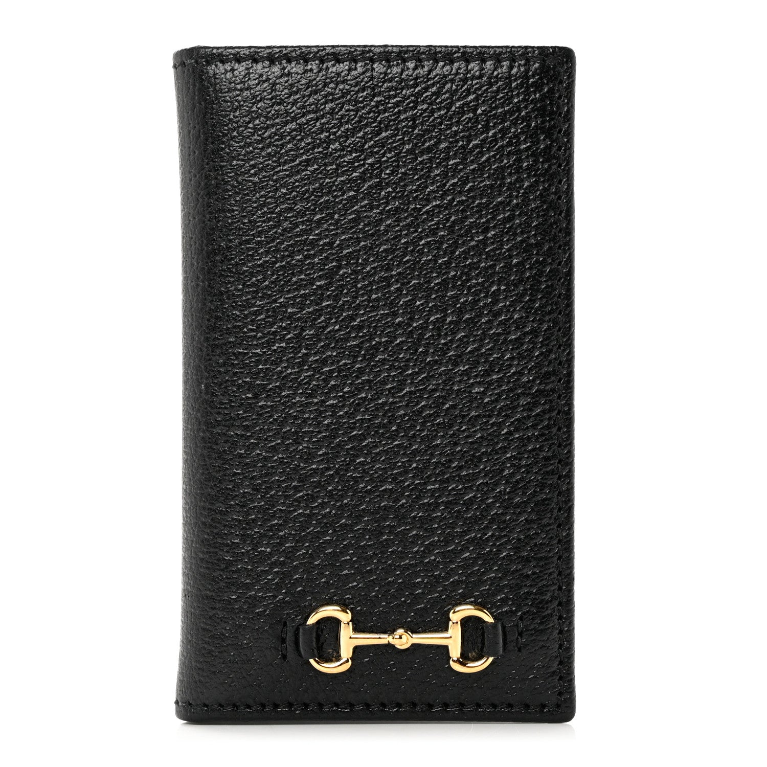 Gucci Textured Dollar Calfskin Horsebit Card Holder Black 1 of 7