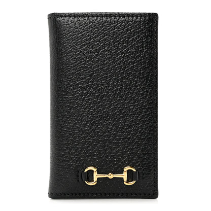 Gucci Textured Dollar Calfskin Horsebit Card Holder Black 1 of 7