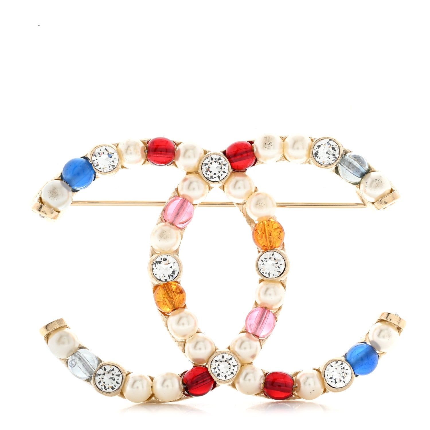 Chanel Pearl Crystal CC Brooch Gold Multicolor 1613624 – FASHIONPHILE