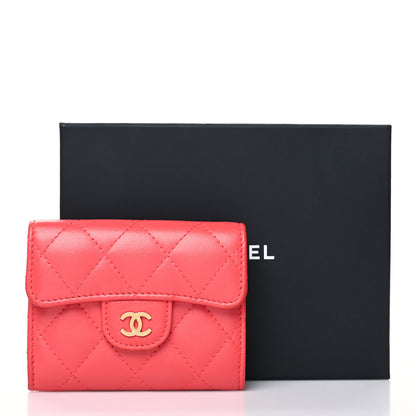 Chanel Lambskin Quilted Flap Card Holder Wallet Coral 13 of 13
