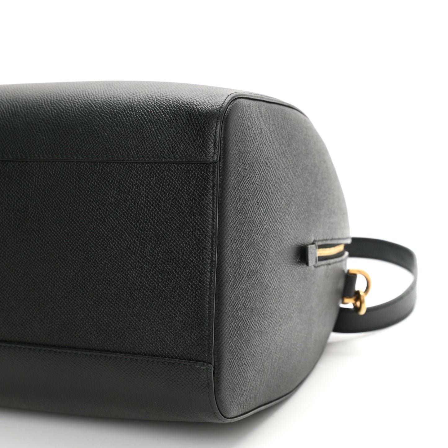 Grained Calfskin Medium Ville Bowling Bag Black