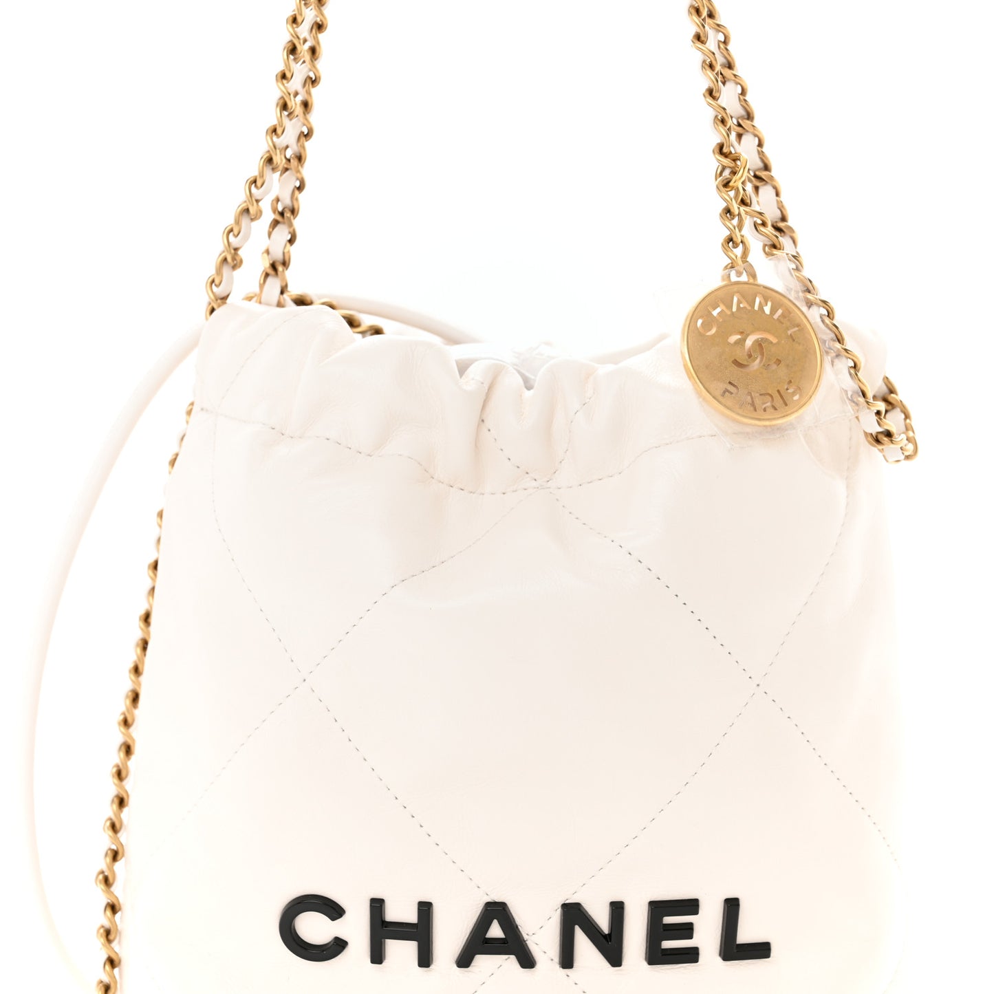 Shiny Calfskin Quilted Mini Chanel 22 White Black