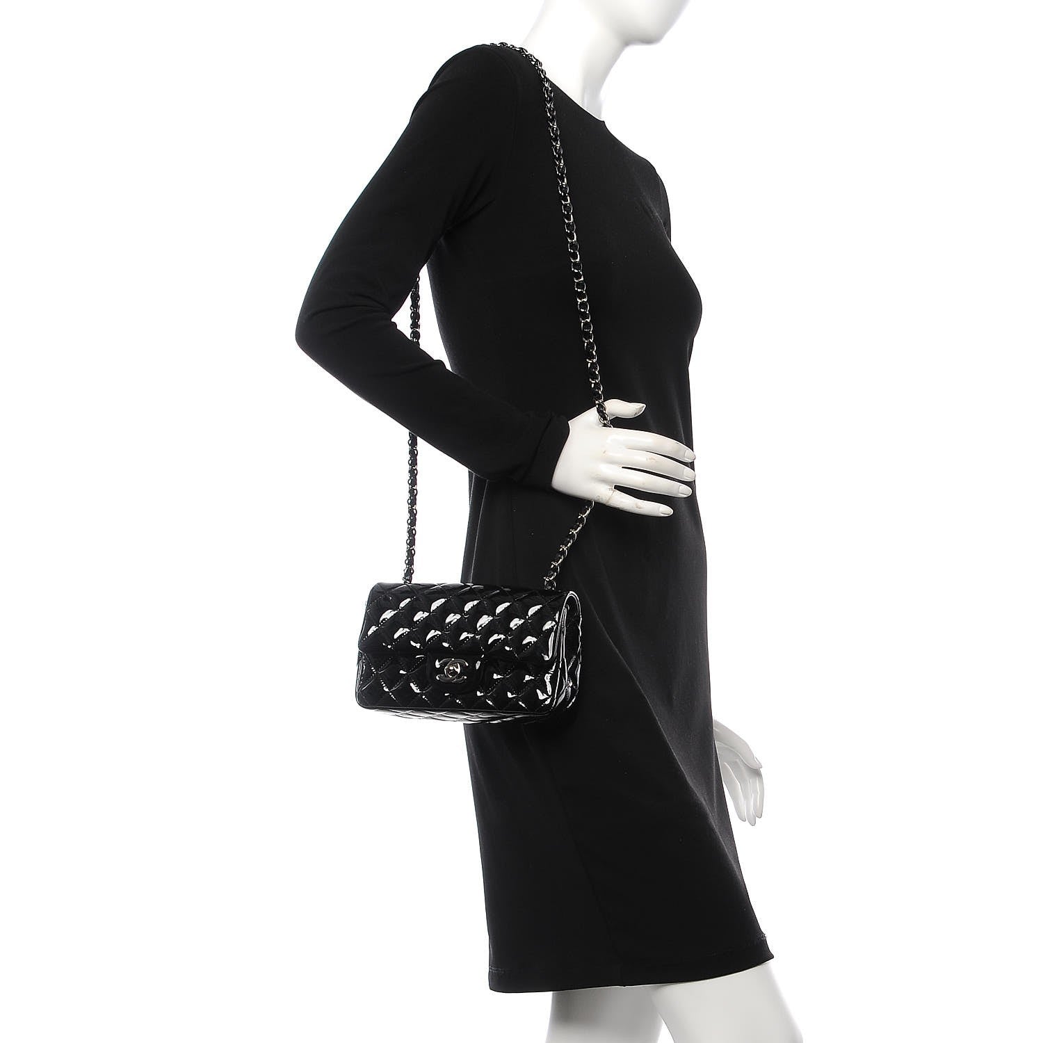 Chanel Patent Calfskin Quilted Mini Rectangular Flap Black 2 of 8