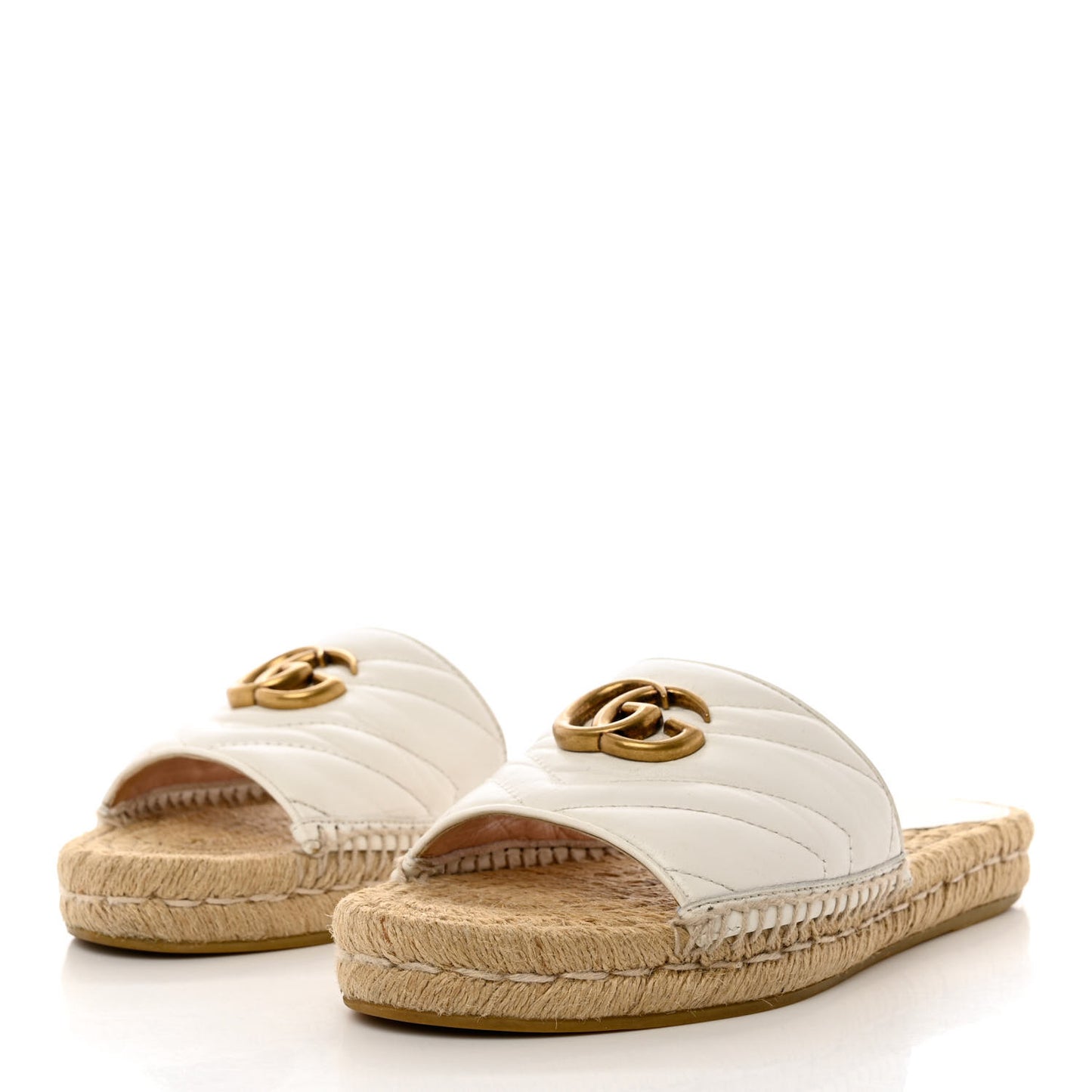 Nappa Matelasse GG Marmont Espadrille Slide Sandals 37.5 Great White