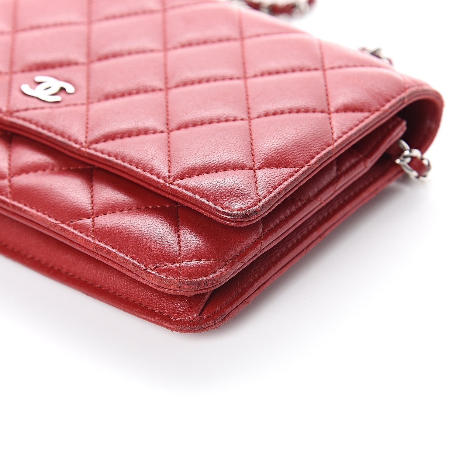 Chanel Lambskin Quilted Wallet On Chain WOC Red 9 of 9