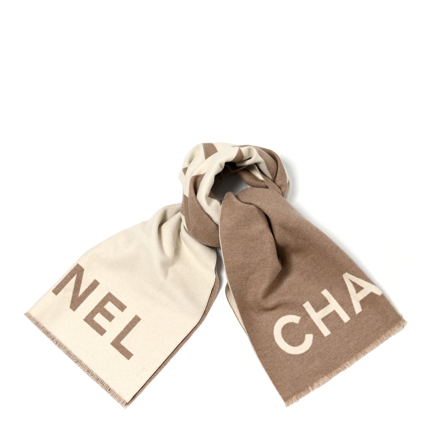 Cashmere CC Fringe Stole Beige White
