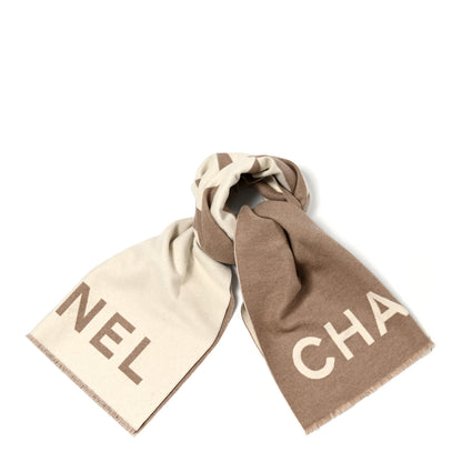 Chanel Cashmere CC Fringe Stole Beige White 1 of 3