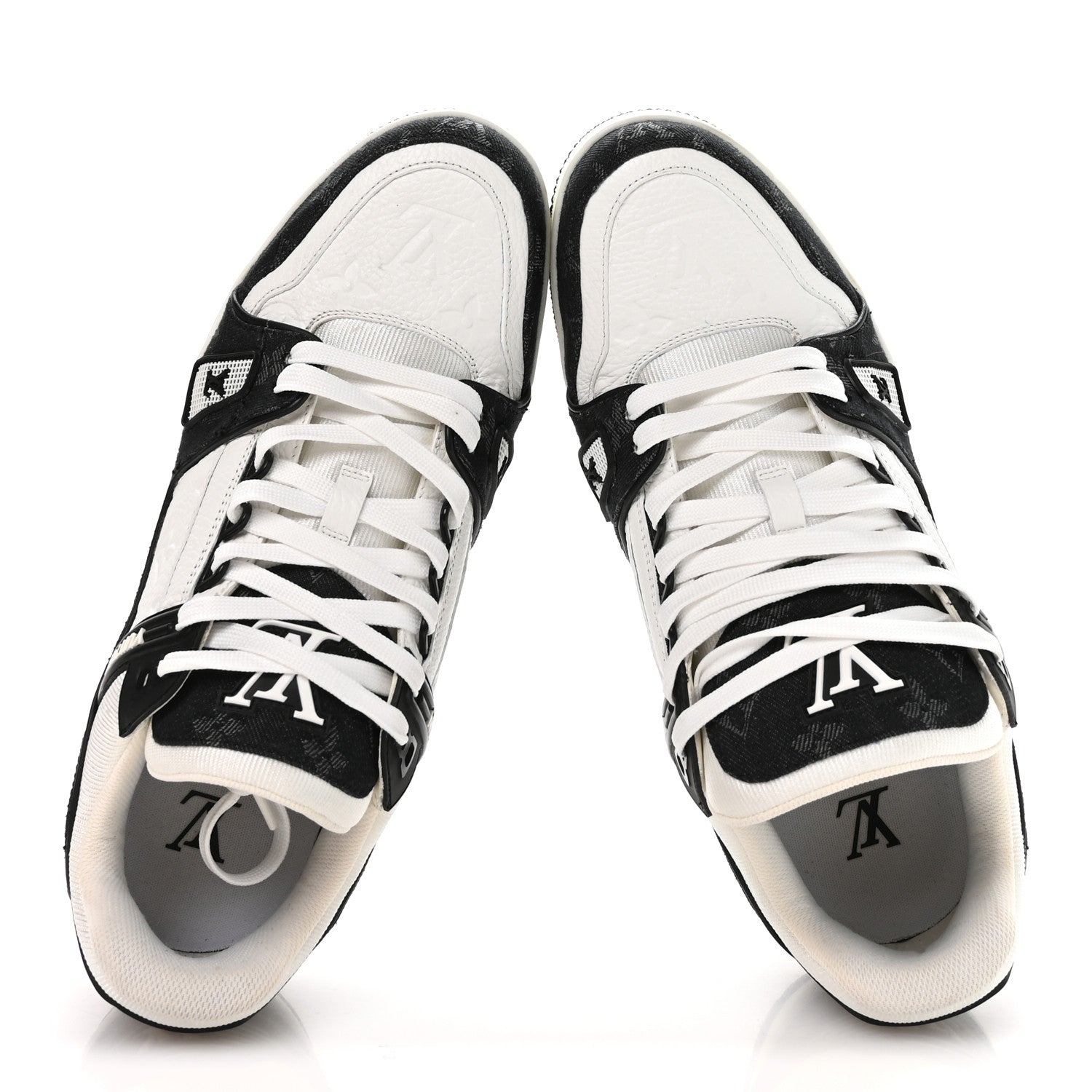 Louis Vuitton Calfskin Monogram Denim Mens LV Trainer Sneakers 8.5 Black 2 of 9