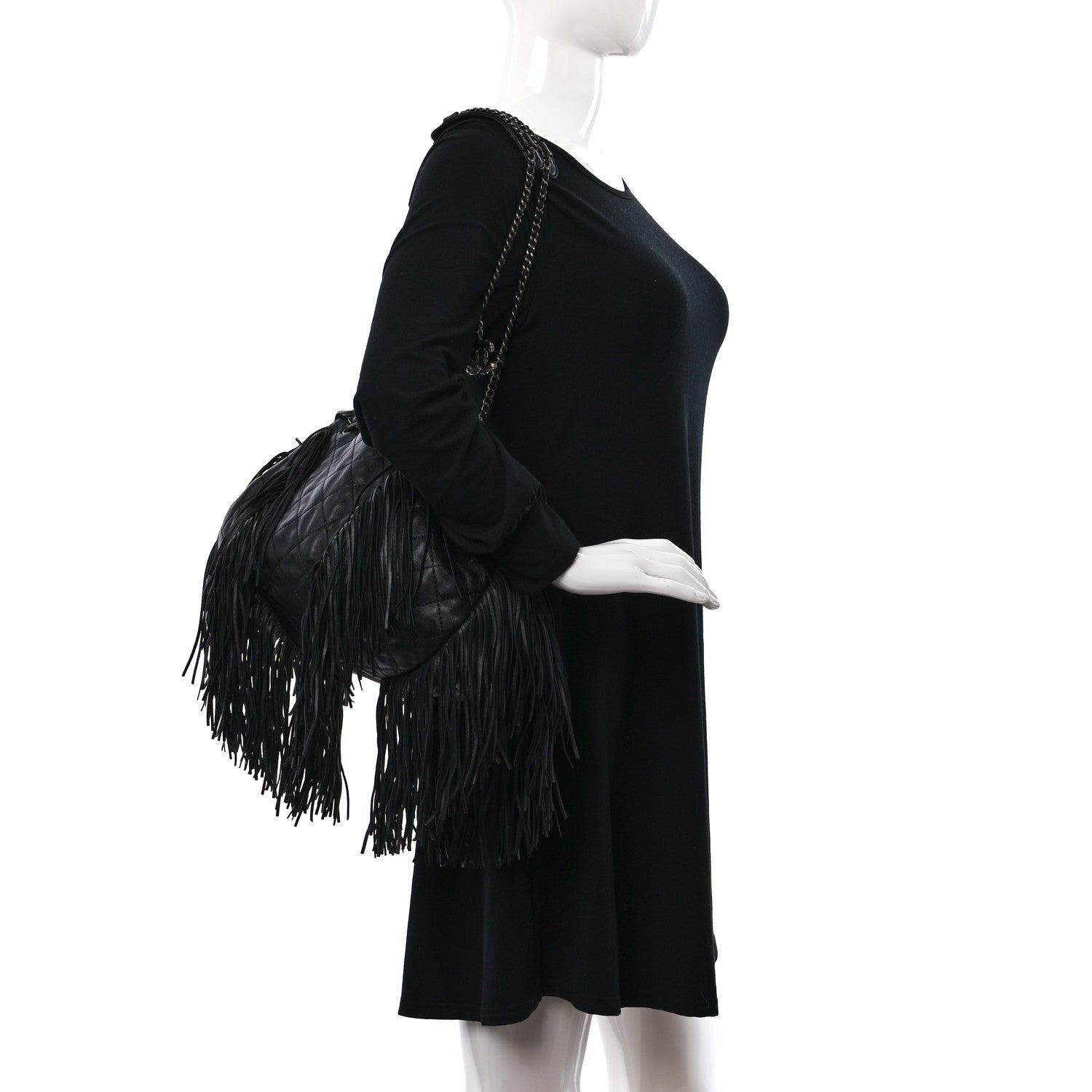 Chanel Lambskin Quilted Western Baluchon Fringe Bag Black 2 of 9