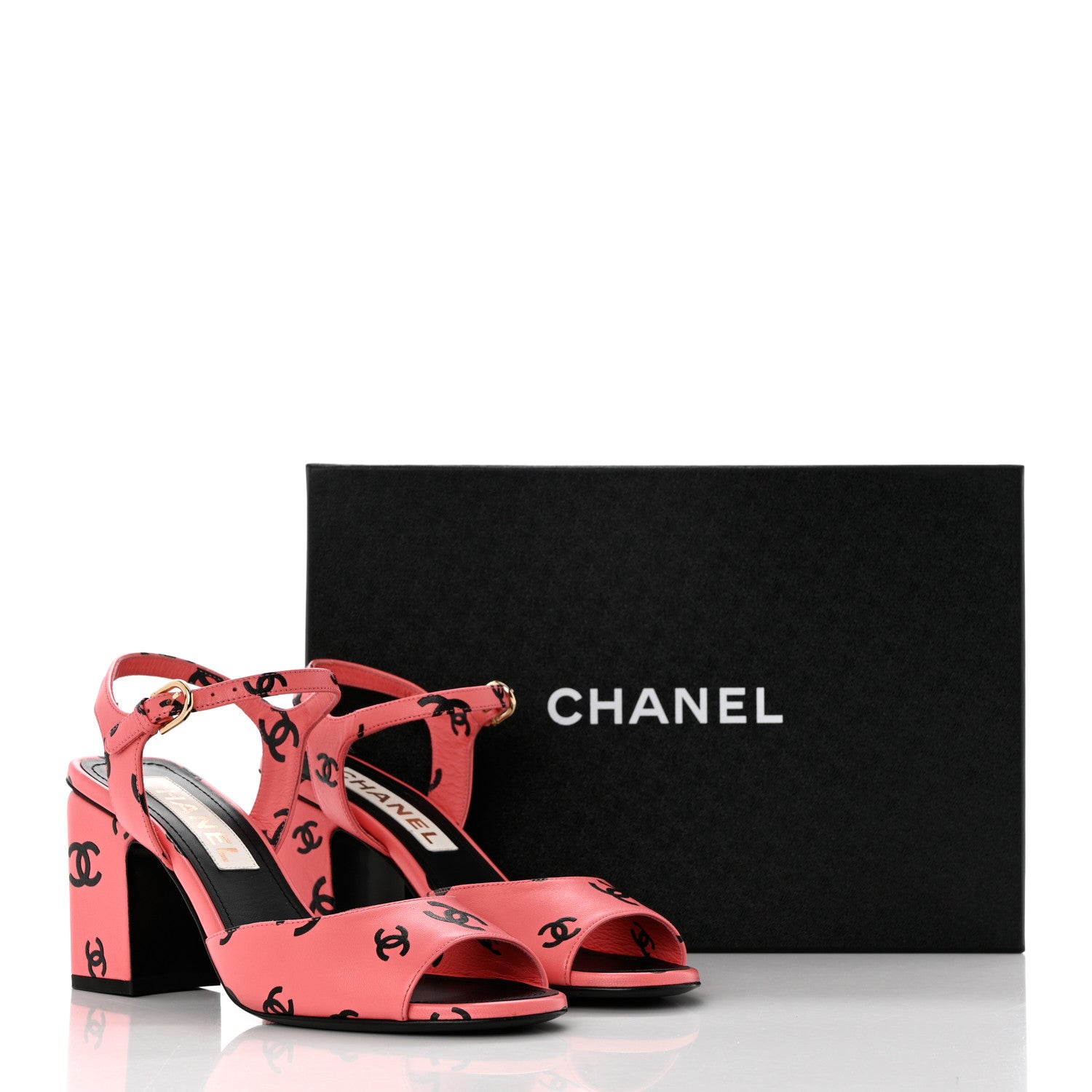 Chanel Printed Lambskin Coco Beach Sandals 37 Pink Black 9 of 9