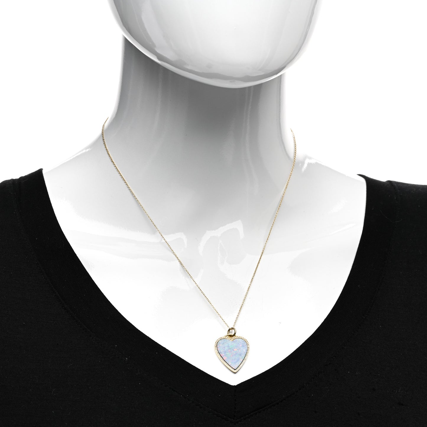 18K Yellow Gold Diamond Red Boulder Opal Heart Pendant Necklace