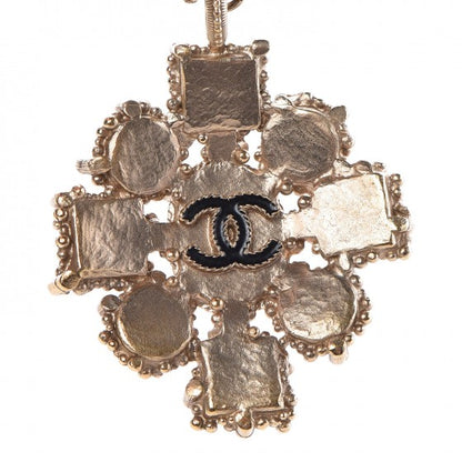 Chanel Gripoix Poured Glass Pearl CC Pendant Necklace Black Gold 5 of 7