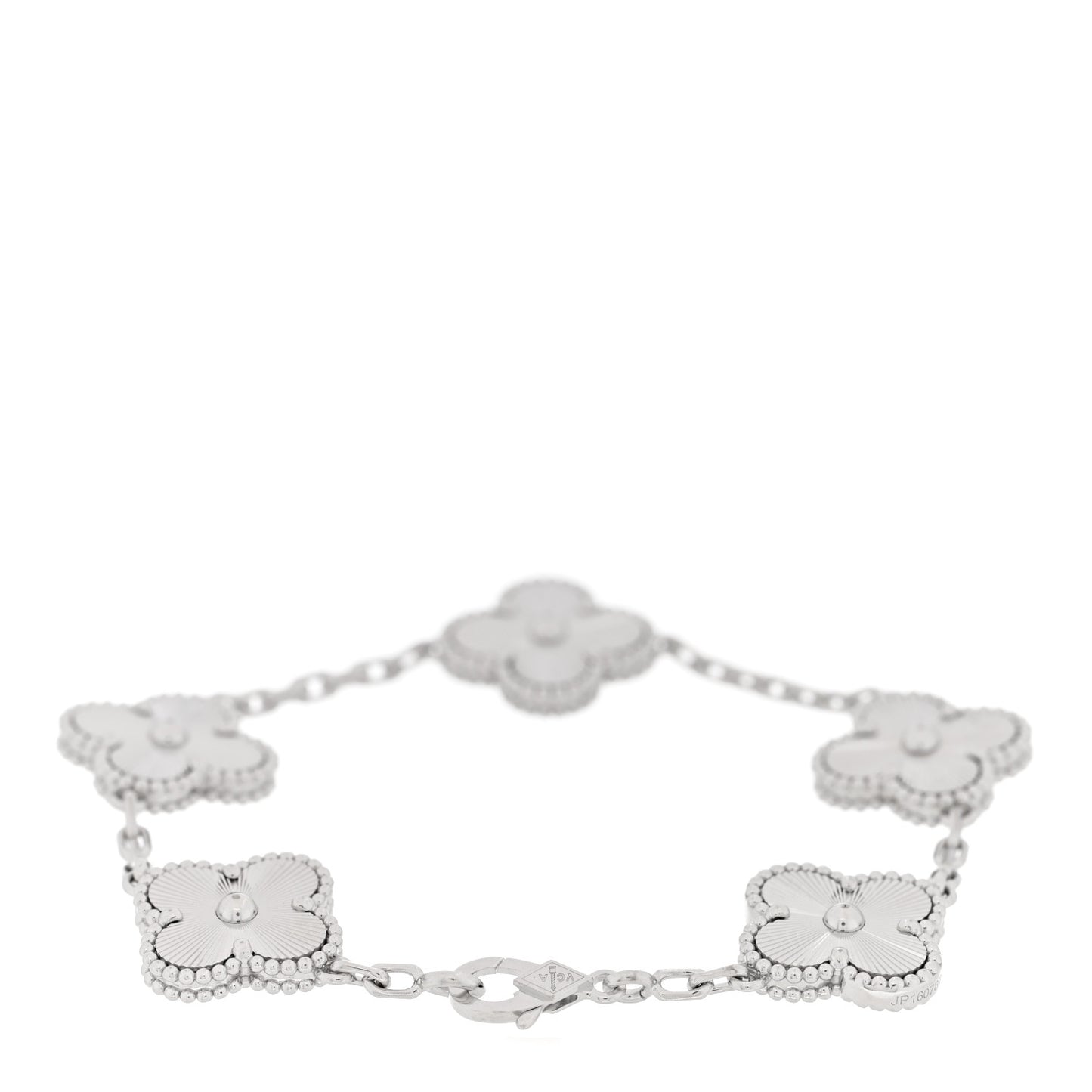 18K White Gold 5 Motifs Guilloche Vintage Alhambra Bracelet