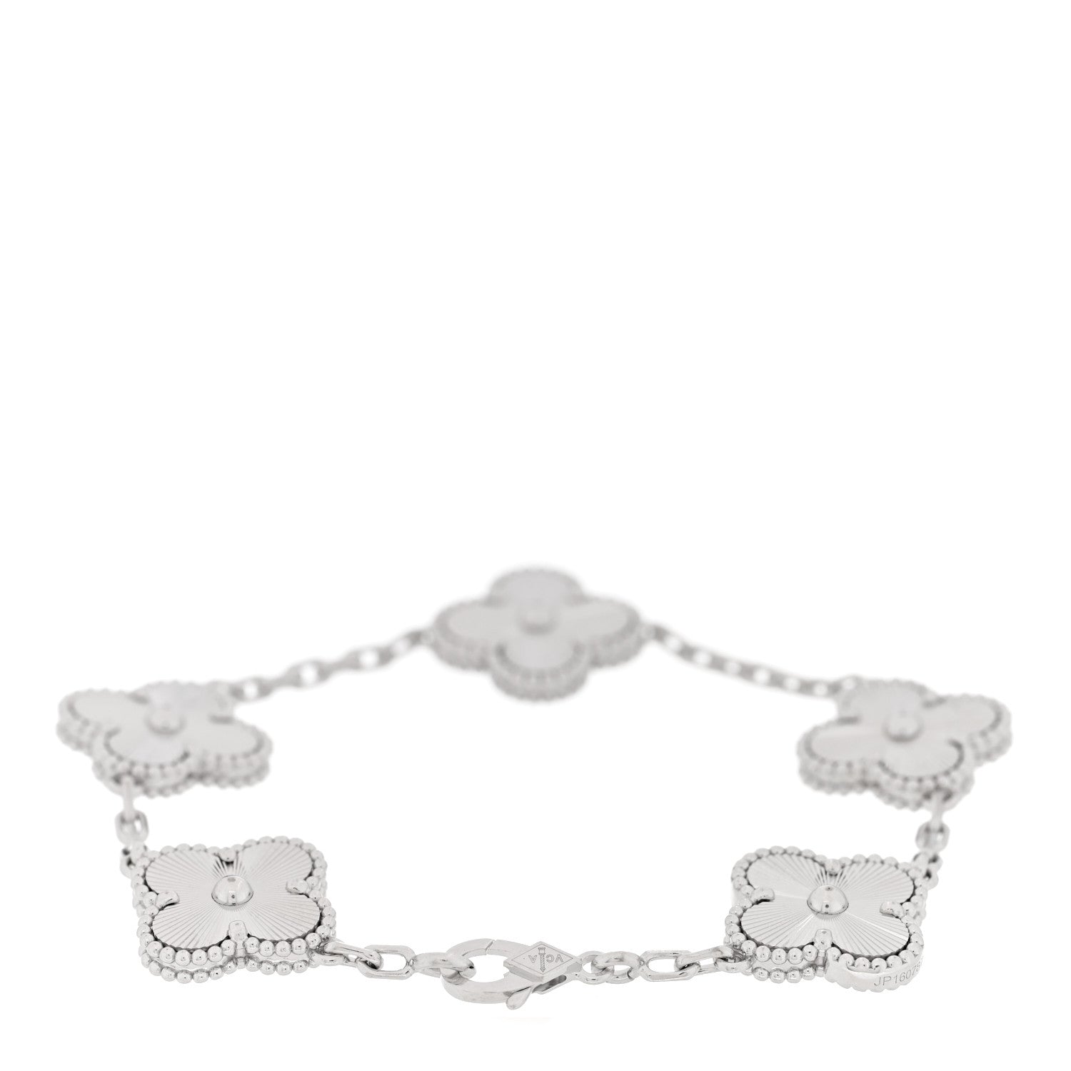 Van Cleef & Arpels 18K White Gold 5 Motifs Guilloche Vintage Alhambra Bracelet 2 of 4