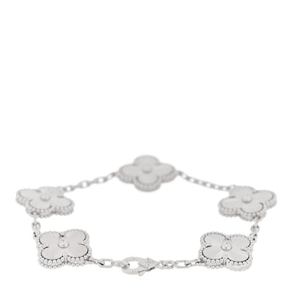 Van Cleef & Arpels 18K White Gold 5 Motifs Guilloche Vintage Alhambra Bracelet 2 of 4