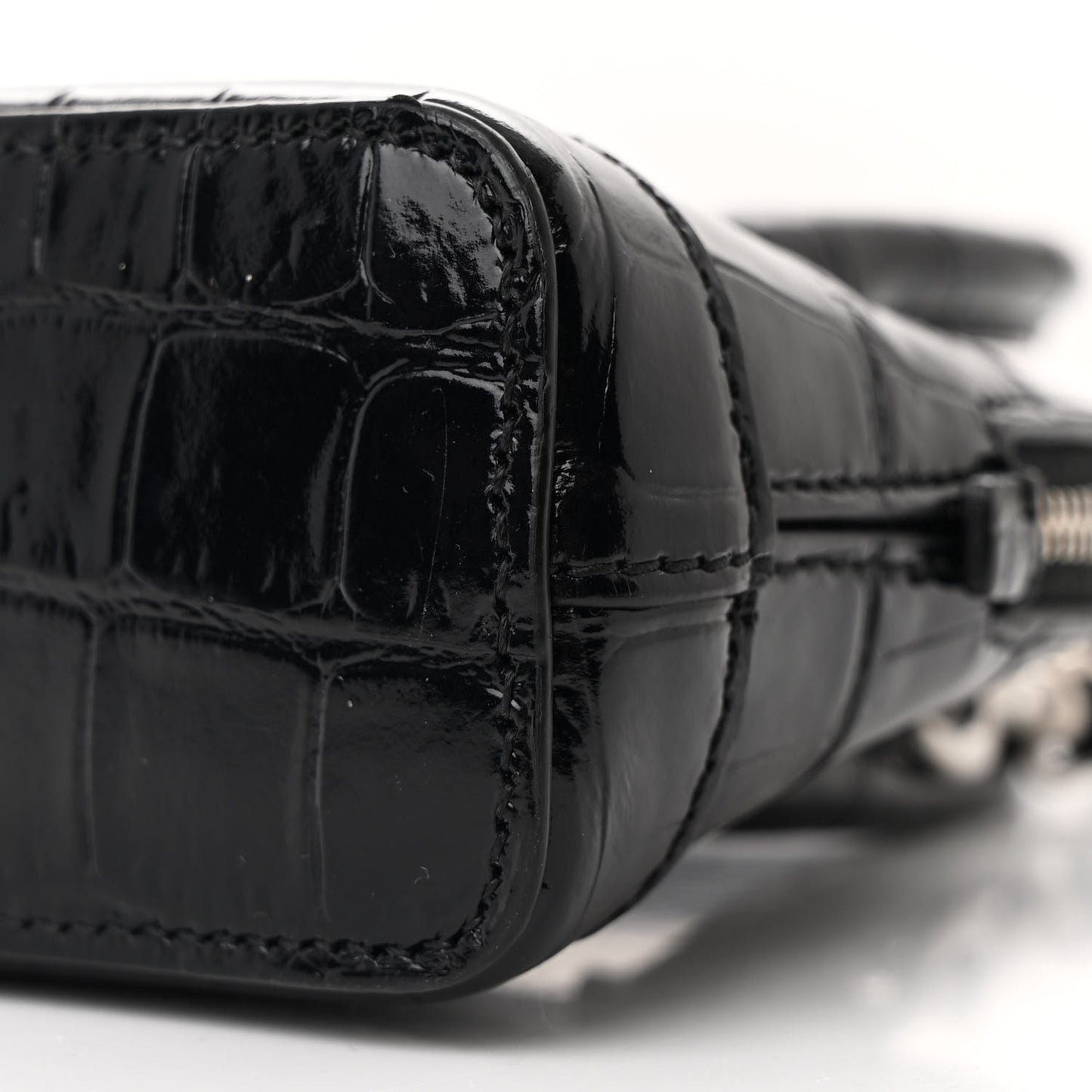 Shiny Calfskin Logo Crocodile Embossed Mini Ville Top Handle Bag Black