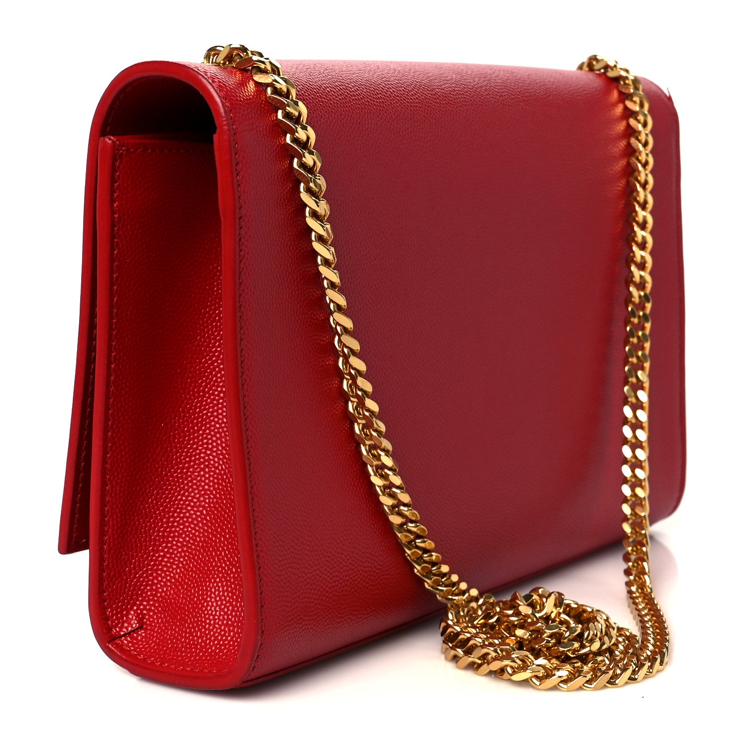 Saint Laurent Grain De Poudre Medium Monogram Kate Satchel Red 3 of 12